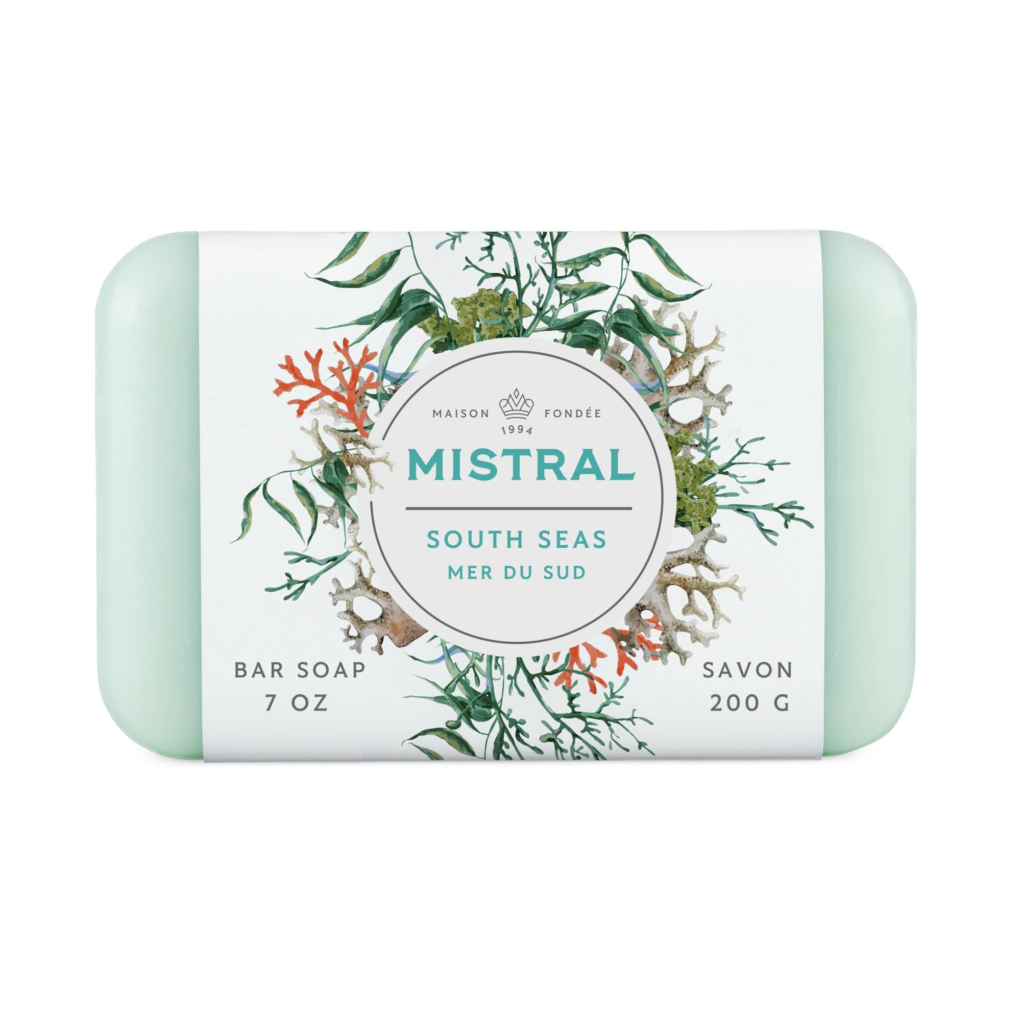 Mistral Classic French Bar Soap, South Seas, 7 oz - Triple-Milled Luxury Natural Soap with Organic Shea Butter & Olive Oil | Long-Lasting Moisturizing Body Soaps for Women & Men (Pack of 2)