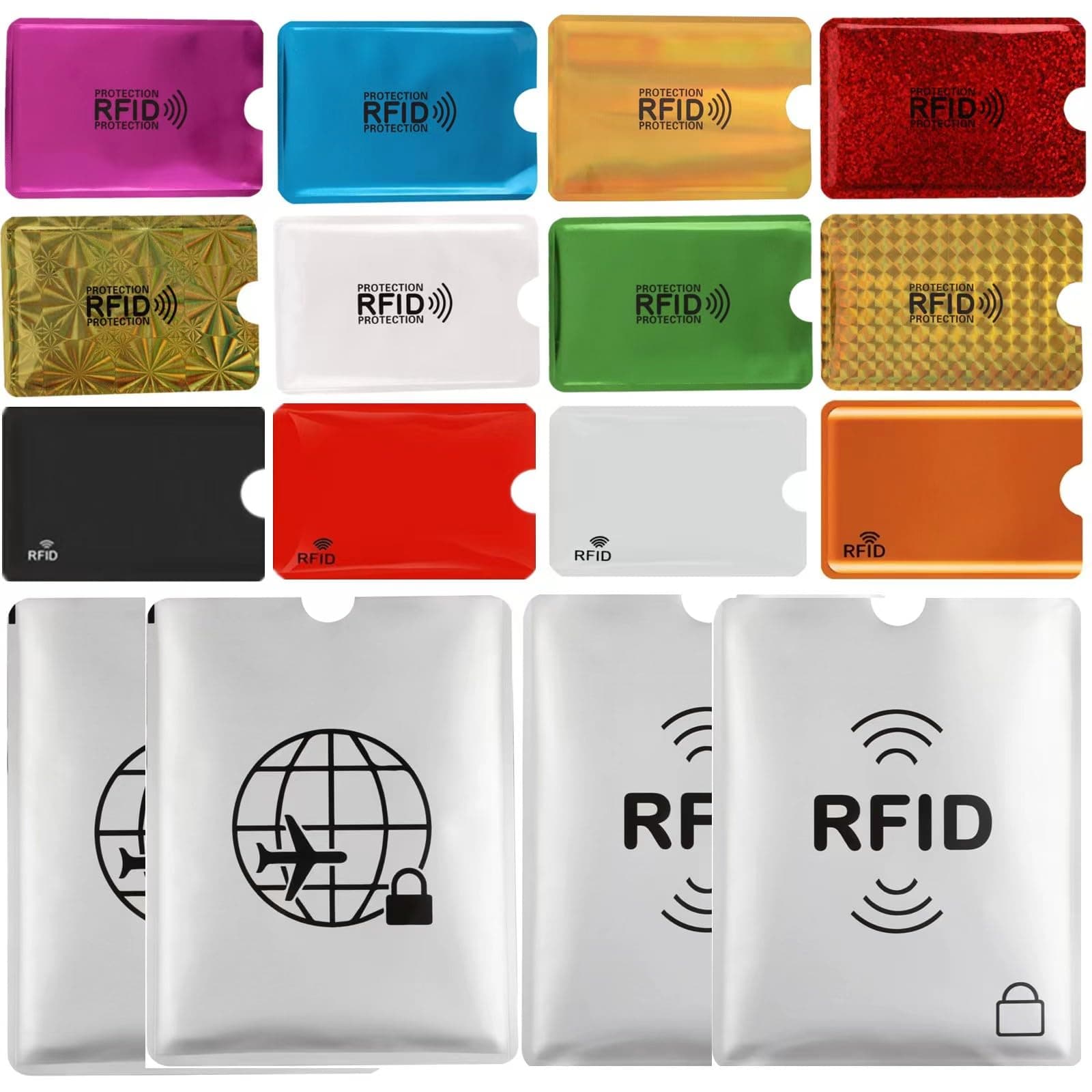 16 RFID Blocking Sleeves Set (12 Colorful Credit Card Protector RFID Blocking Sleeve & 4 RFID Passport Holder). Effectively Protect Your Credit, Debit, and ID Cards From Electronic Theft.