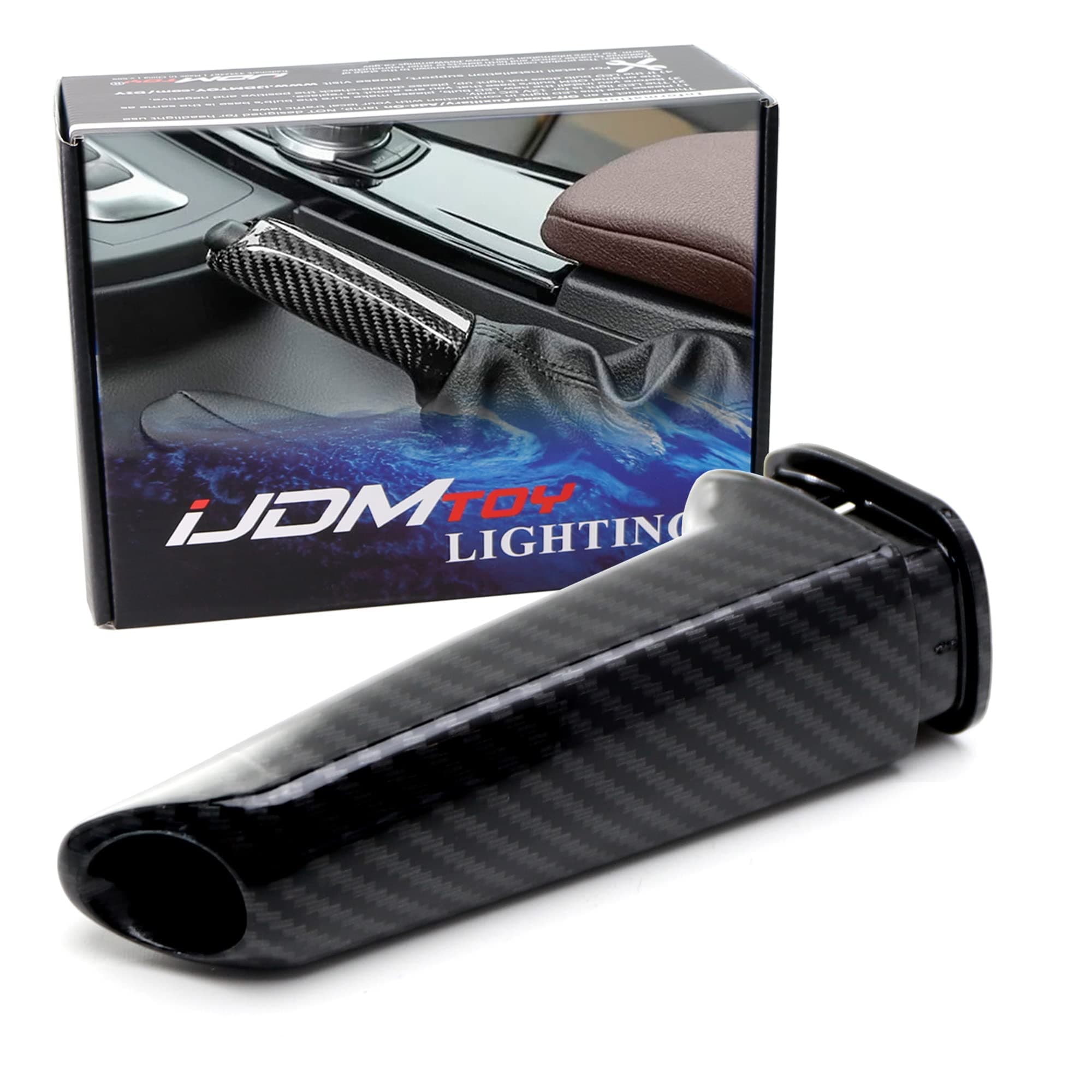 iJDMTOY Carbon Fiber Pattern ABS Plastic Handbrake Handle Grip Replacement Compatible With BMW 1 2 3 4 5 Series X1 X3 Z4, Also Universal Fit For Many Other Vehicles