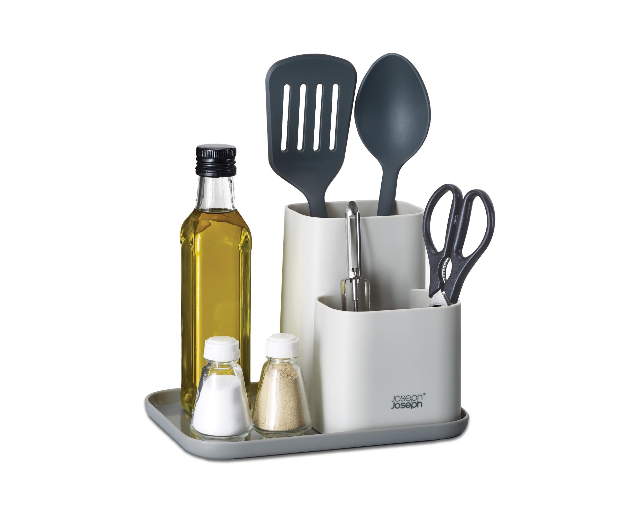 Duo Kitchen Worktop Organiser, Kitchen and Storage Organisation for Gadgets, Utensils and Condiments, Grey