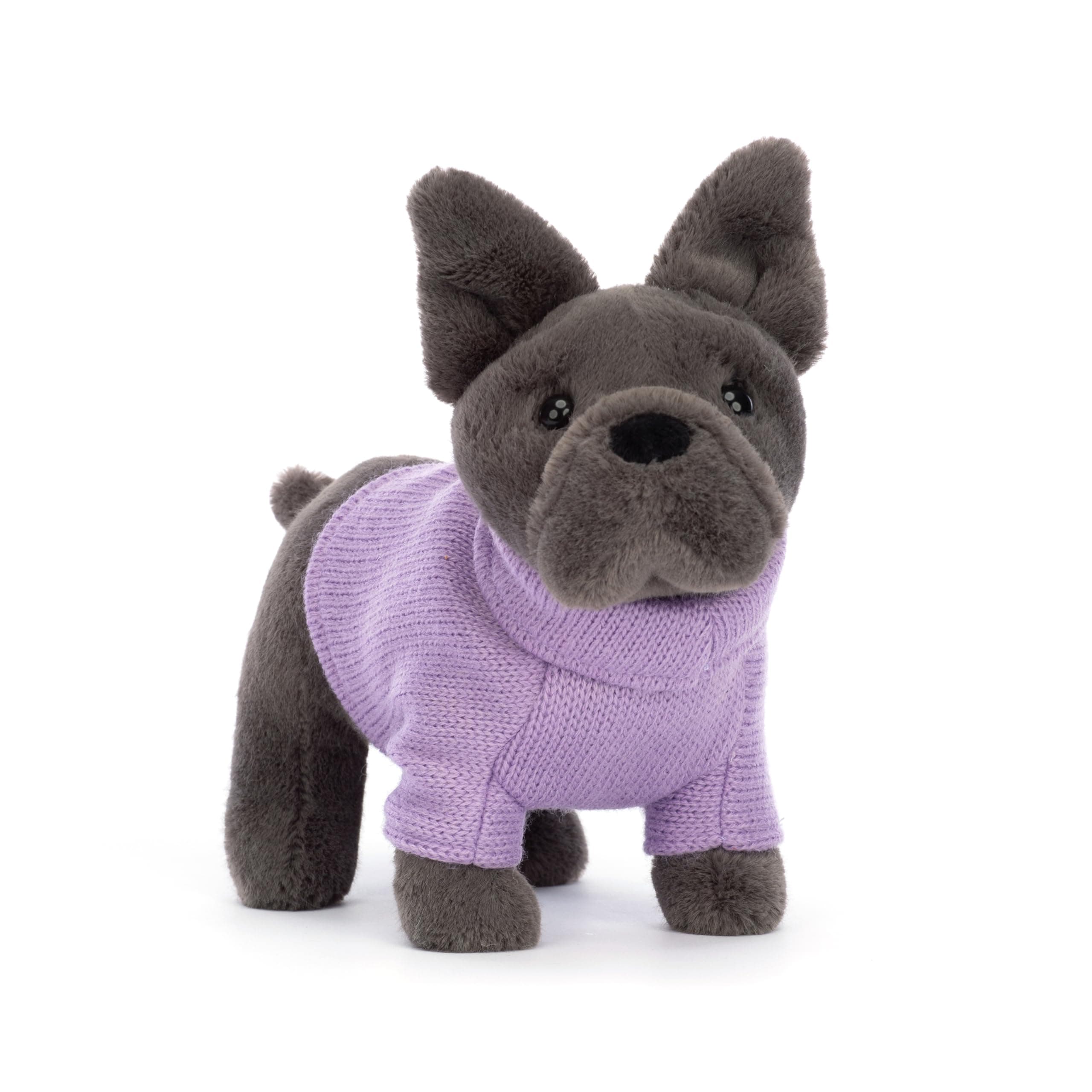 Jellycat French Bulldog Dog with Purple Sweater Stuffed Animal, 7.5 inches - Dogs & Puppies Plush Toy - Classic Children's Gift