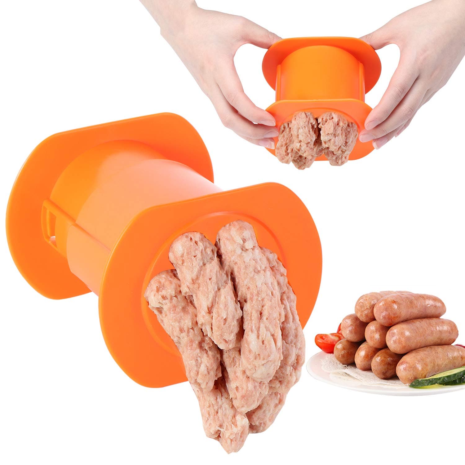 One Press Sausage Maker, Non Stick Sausage Press Stuffer, 7 Sausages in One Press, Manual Hot Dog Meat Strip Squeezer, BBQ Grill Accessories, Safe Cooking Barbecue Tools