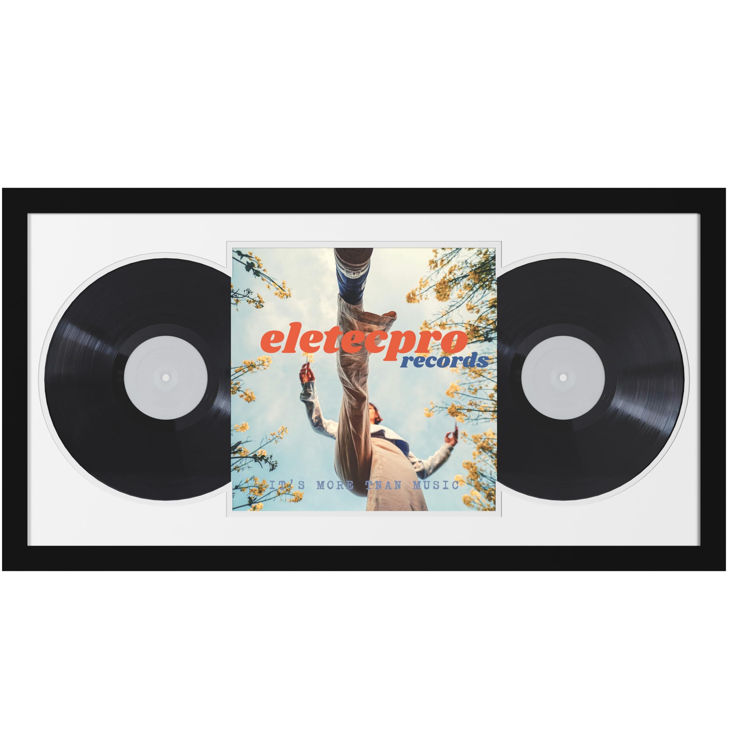 eletecpro 16x32 Record Frame Display 12-inch Double LP, Black Vinyl Frames with 2 Double Sided Mats (Black-White) Holds Jacket and 2 Records, Big Album Frame Wall Decor for Music Fans