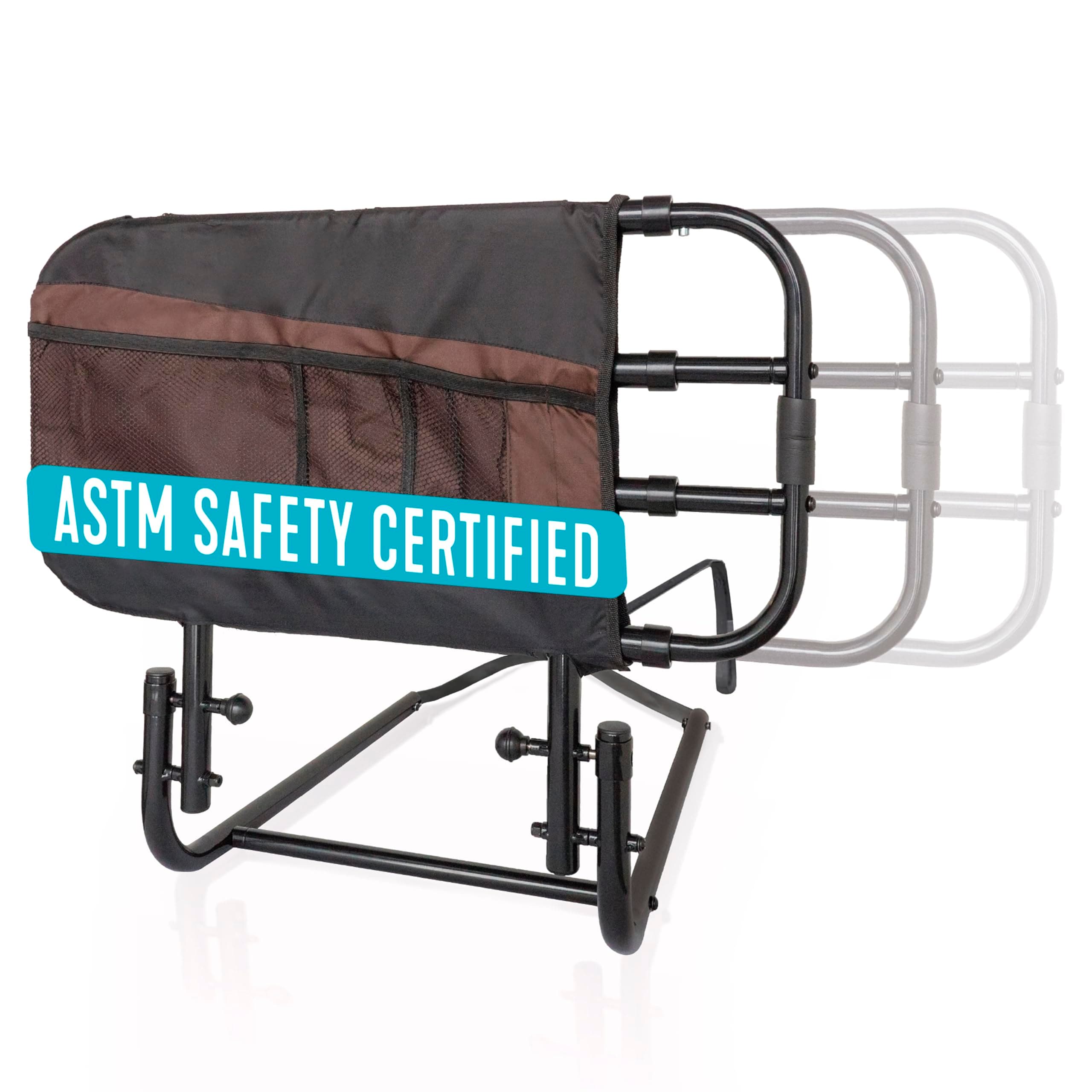 Stander EZ Adjust Bed Rail, Adjustable Senior Bedrail and Safety Assist Railing for Elderly Adults with Organizer Pouch, ASTM Safety Approved Guard-Rail, Black