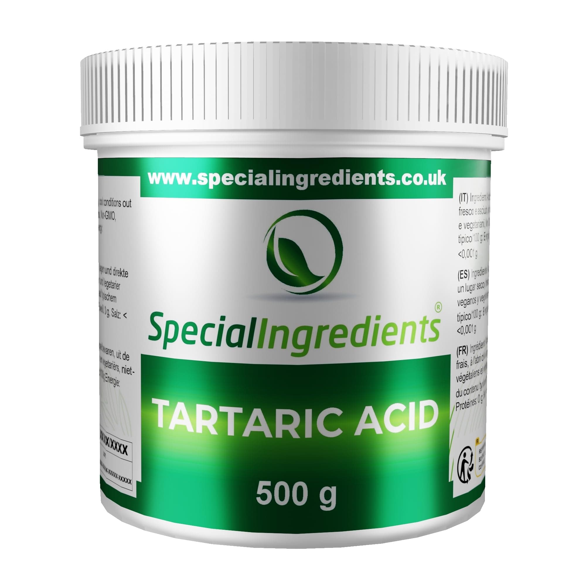 Special Ingredients Tartaric Acid Powder 1kg Premium Quality - Vegan, Non-GMO, Gluten Free - Recyclable Container