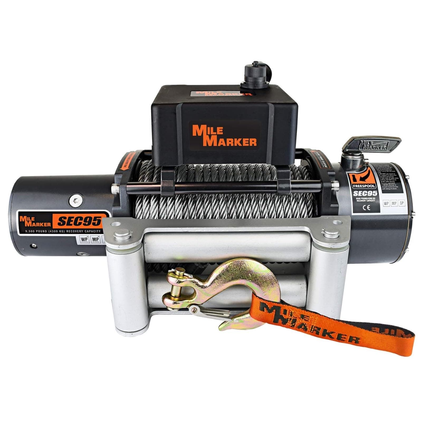 Mile Marker 76-50246BW SEC95 Winch - 9500 lb. Weight Capacity - Steel Cable & Roller Fairlead - Corrosive Resistant Materials - Remote Cpntrol Included - Fully Sealed 400 Amp Solenoids