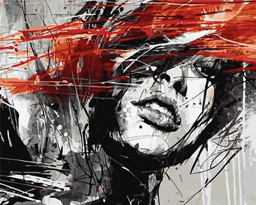 DIY Paint by Numbers for Adults Framed, Paint by Number Kits on Canvas Painting Art Craft for Home Decoration, Black Dream Girl 16x20inch