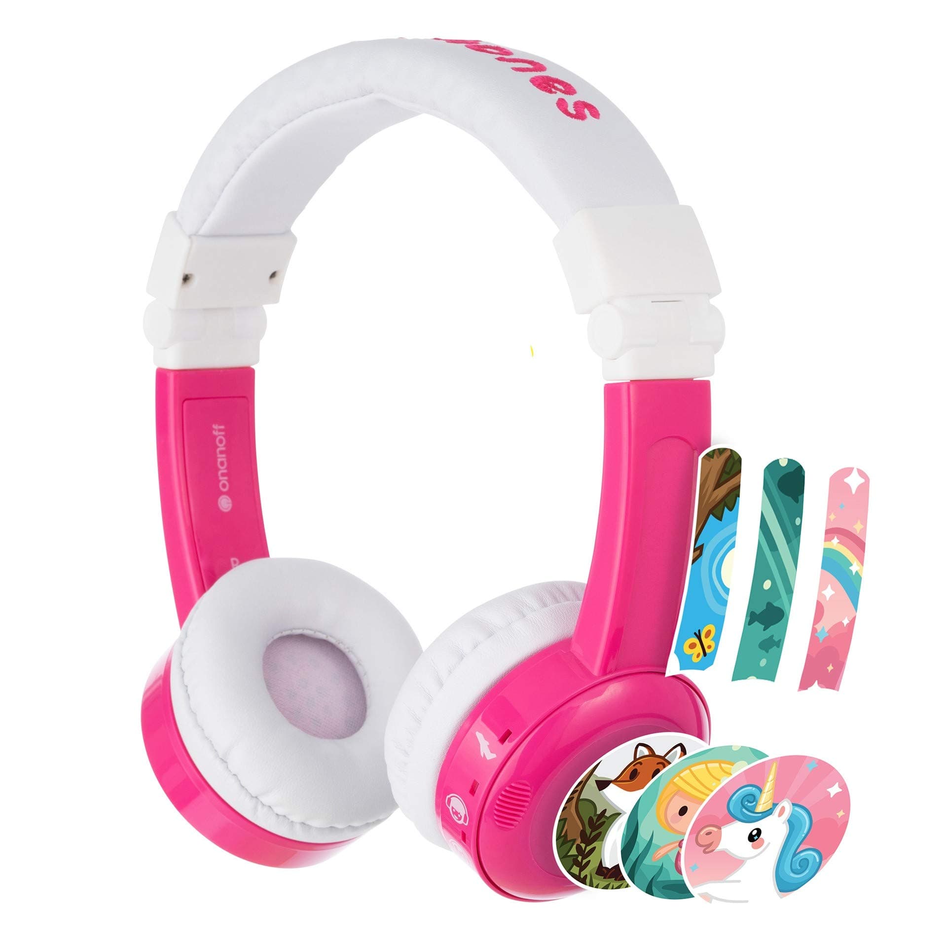 BuddyPhones - In-Flight Kids Foldable Headphones - Built in Headphone Splitter and In Line Mic, Perfect for Airplane Use (Pink)