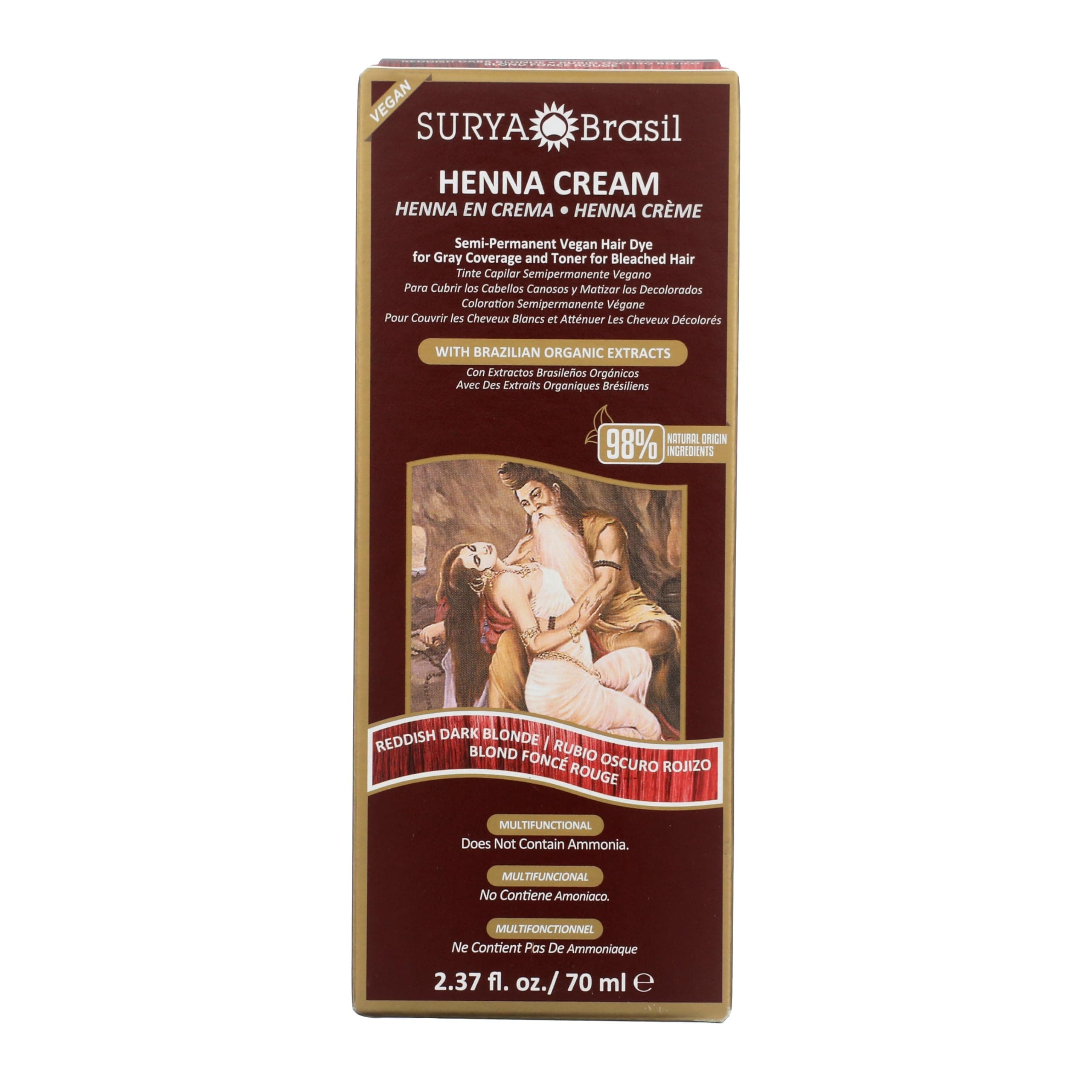 Surya Brasil - Reddish Dark Blonde Semi Permanent Henna Cream for Gray Hair Coverage and Deep Conditioning, 2.37 oz / 70 ml