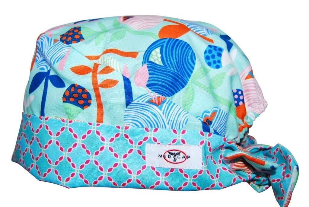 MedCap Scrub Hat Duet Scrub Hat Enchanted Green Blue Orange
