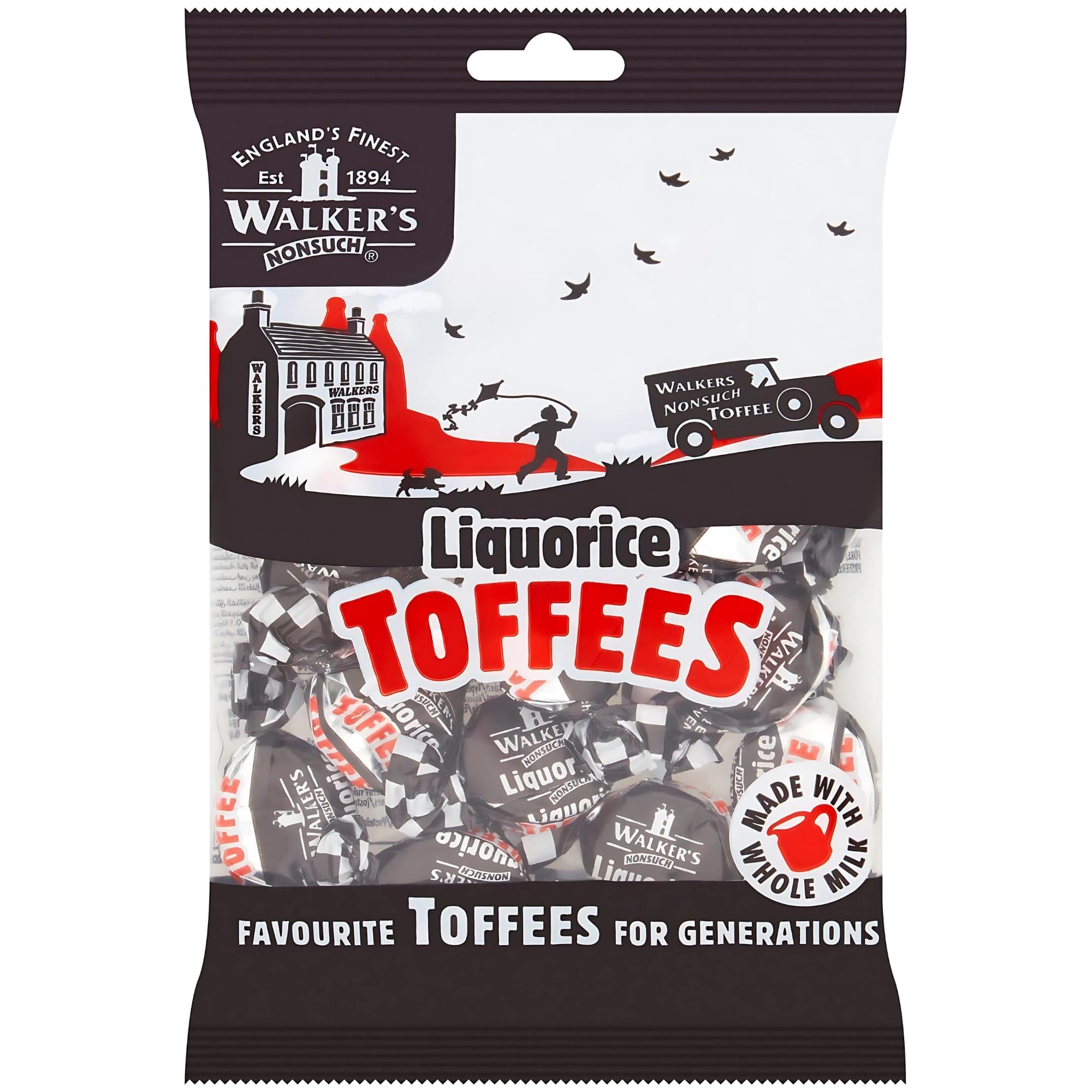 Walkers' Nonsuch Licorice Toffees, Condensed Milk and Black Molasses, UK Imported, Traditional British Sweet, Old Fashioned Licorice Toffee, 5.29 oz (150g)