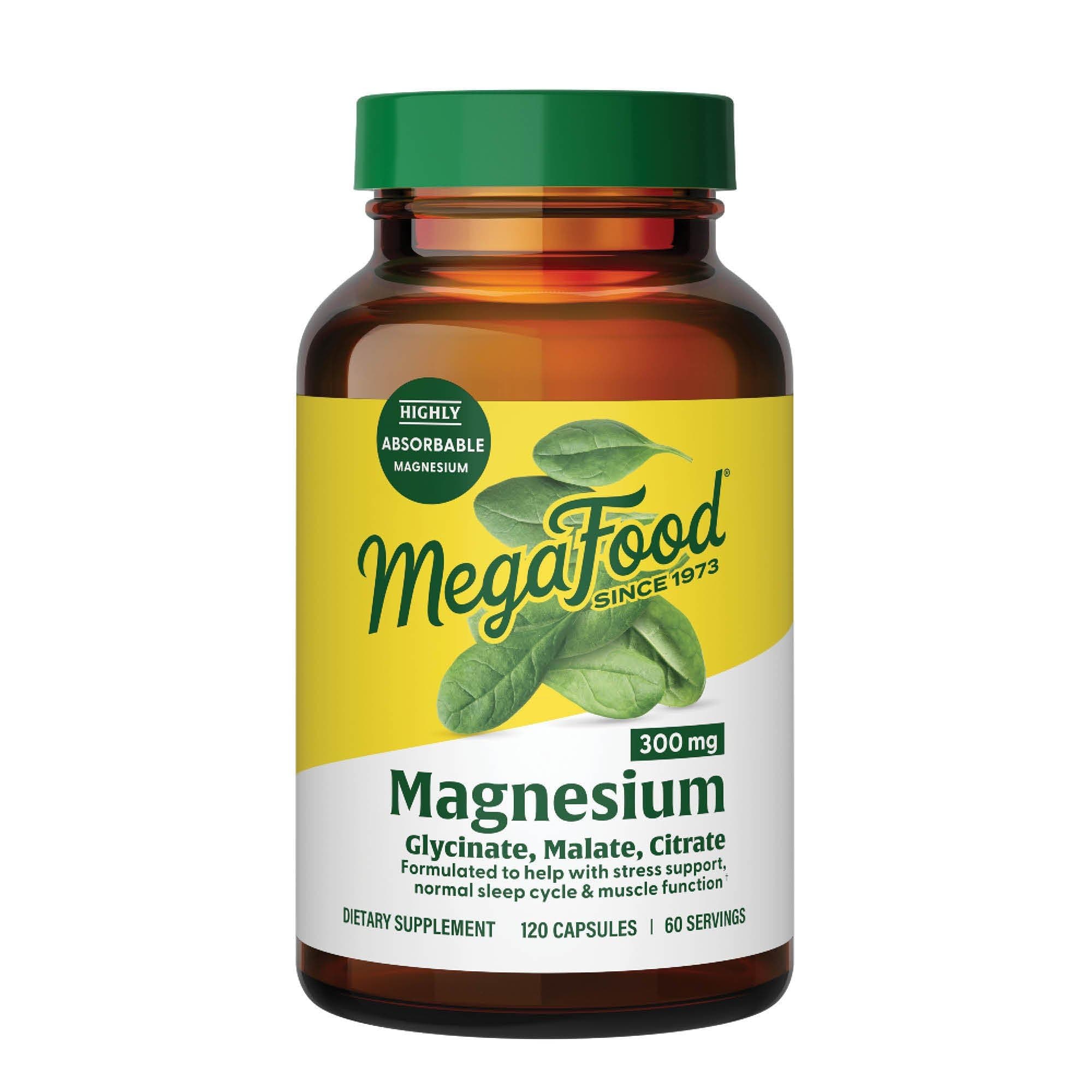 - MegaFood Magnesium Glycinate, Citrate & Malate 300mg Supplement - Highly Absorbable Blend to Support Heart, Nerve Health & Relaxation, Triple Magnesium Complex Supplement, 120 Capsules (60 Servings)