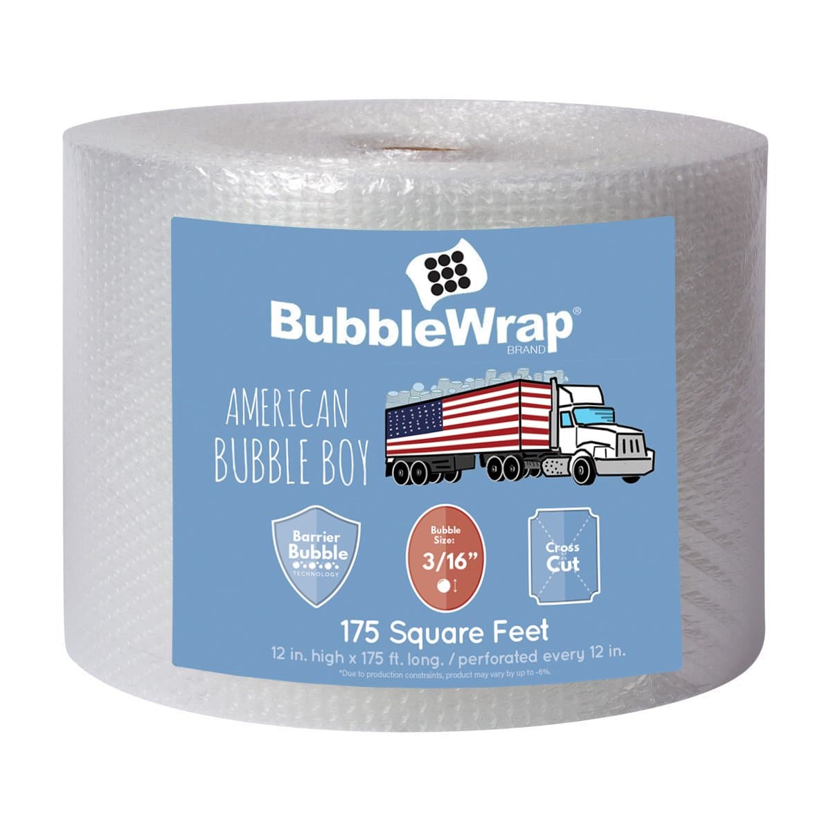 American Bubble Boy 3/16' Small PLUS Bubble Wrap, 175 Feet Bubble Wrap Roll- Premium shipping supplies for Moving and packing heavy duty materials - Perforated plastic wrap bubble Every 12 Inches.