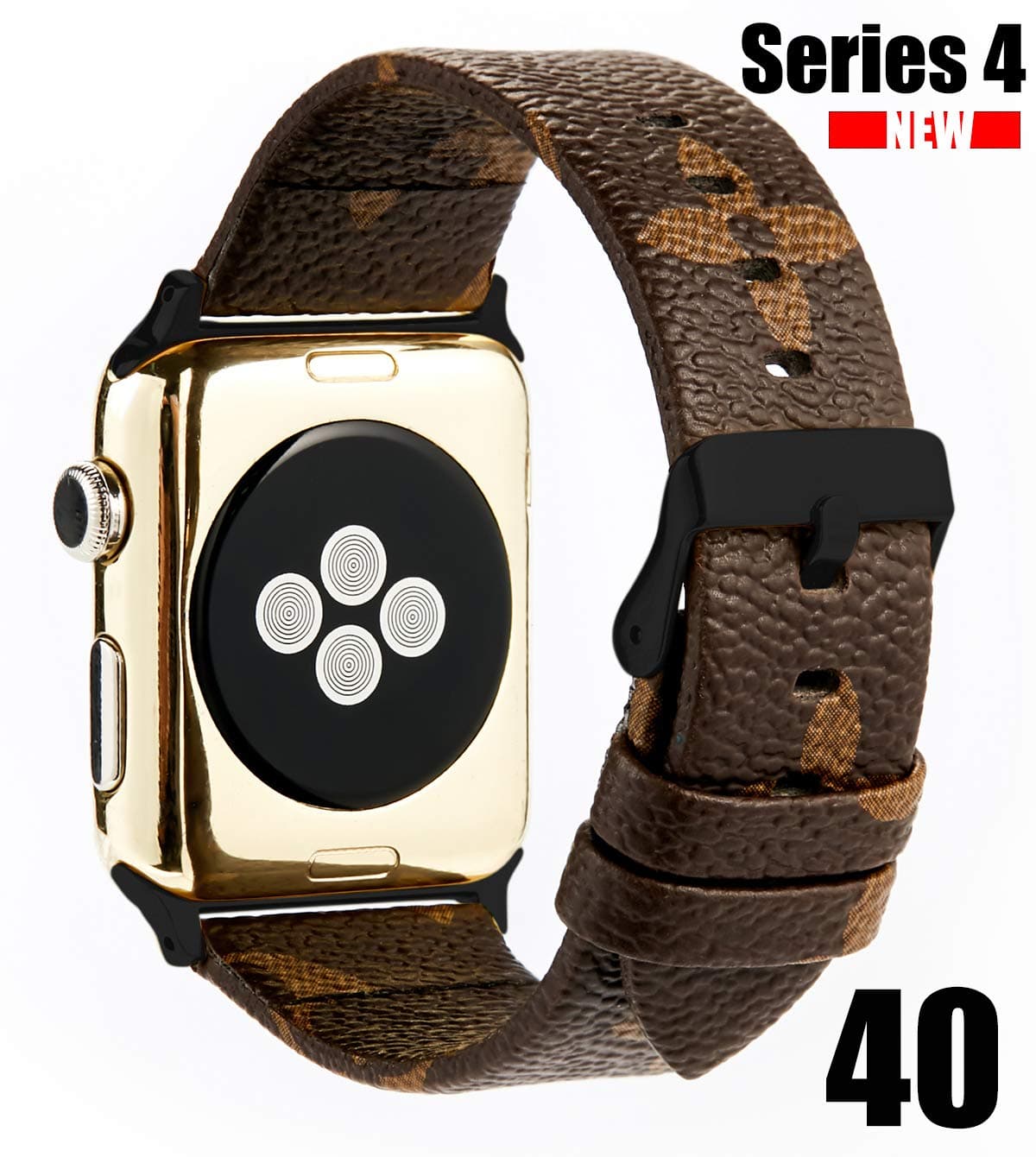 GOKE PU Vegan Leather Watch Band Brown Flower Printed Luxury Strap Ceplacement for 40mm Apple iWatch Series 4 (Brown Flower 40mm)