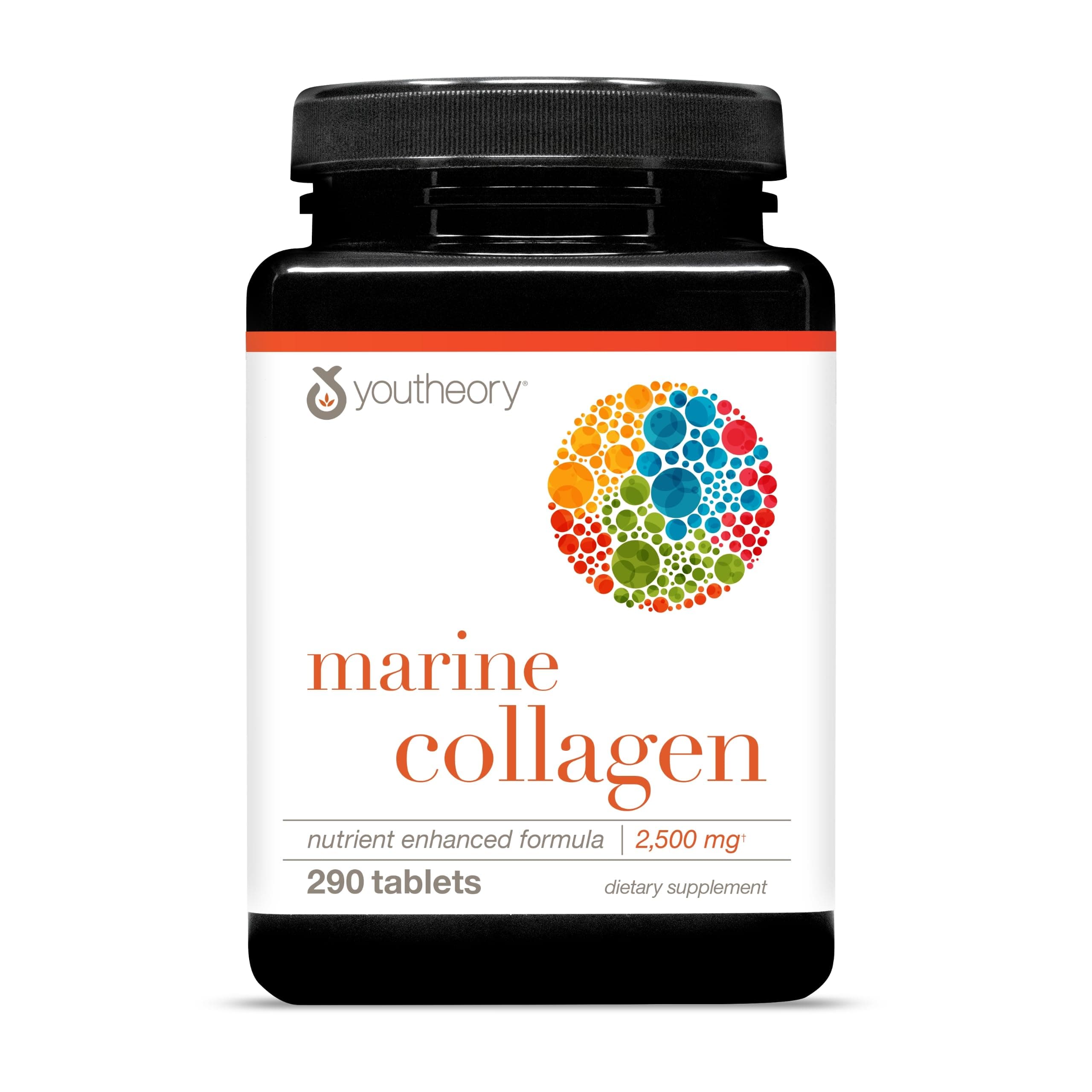 Youtheory Marine Collagen Tablets - 2,500 mg Fish-Sourced Collagen Peptides- with Vitamins A, C, E, B6 & B12 - Supports Joint & Nail Health* - Highly Absorbable - 290 Tablets (58-Day Supply)