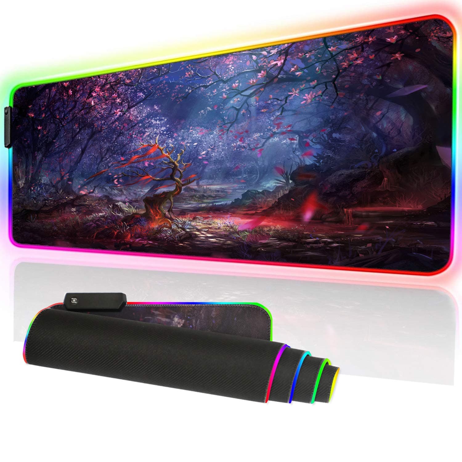 Duboon XXL Gaming Mouse Pad Large Desk Pads Protector 35.4x15.7IN & Non-Slip Smooth Desk Mat Blotter Comfortable Writing Surface (90x40 RGBsenlin)