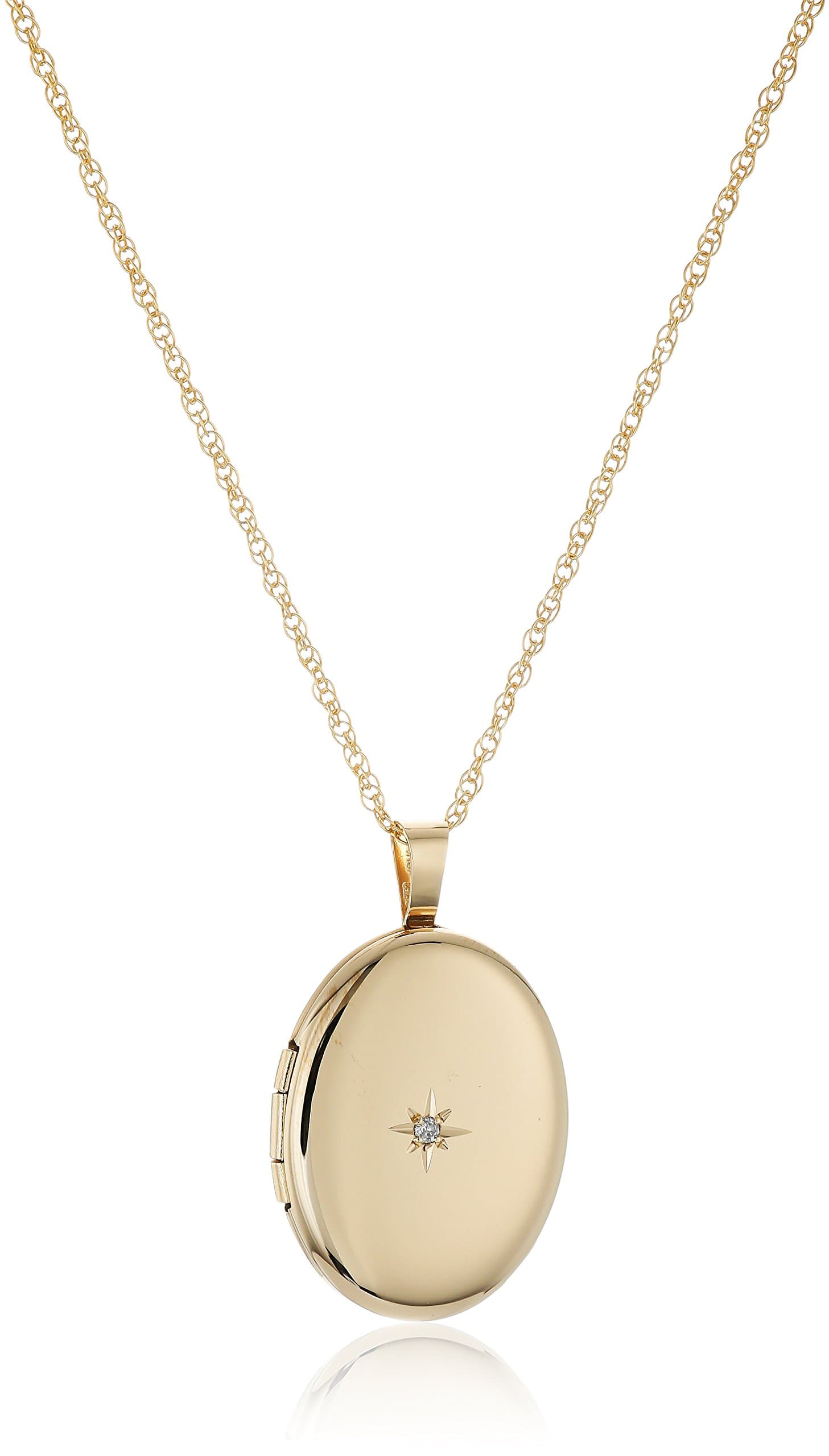 Yellow 14K Gold-Filled Oval Locket with 0.02 cttw Diamond-Accent, 20"