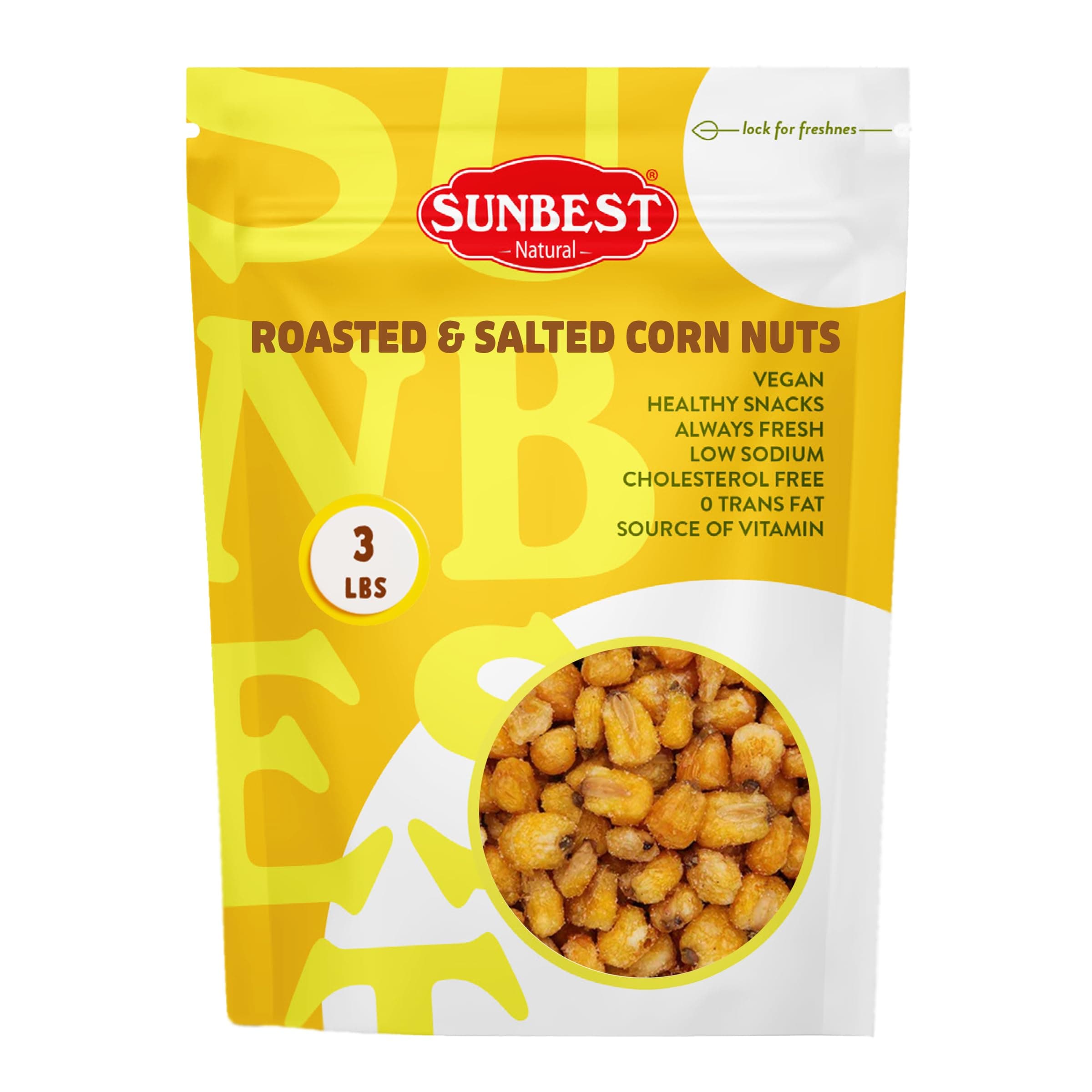 Sunbest Natural Roasted Corn – 3 lb Bulk Bag (48 oz) – Toasted, Salted & Crunchy – All-Natural, No Artificial Flavors – Perfect for Guilt-Free, On-the-Go Snacking