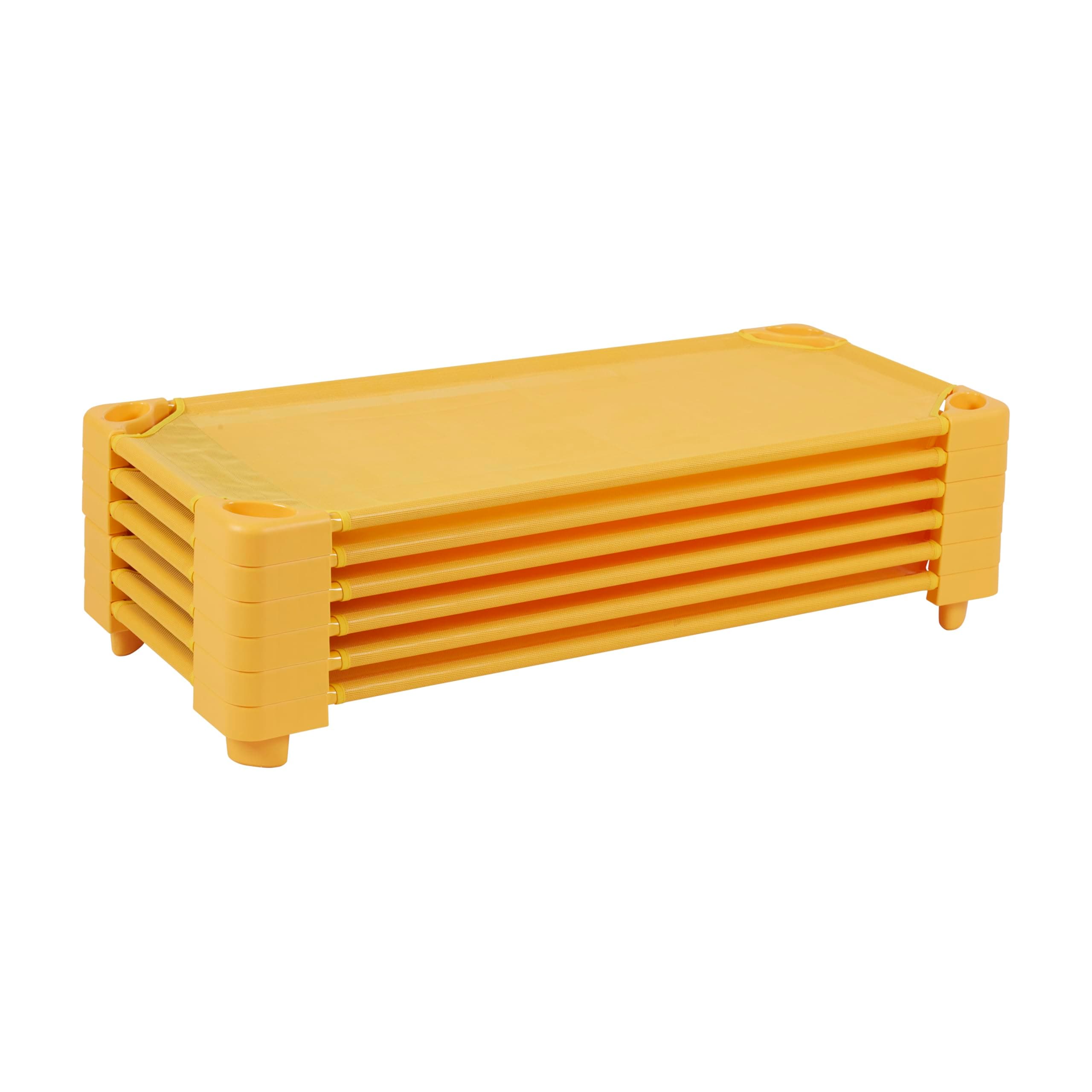 ECR4Kids Stackable Kiddie Cot, Standard Size, Classroom Furniture, Yellow, 6-Pack