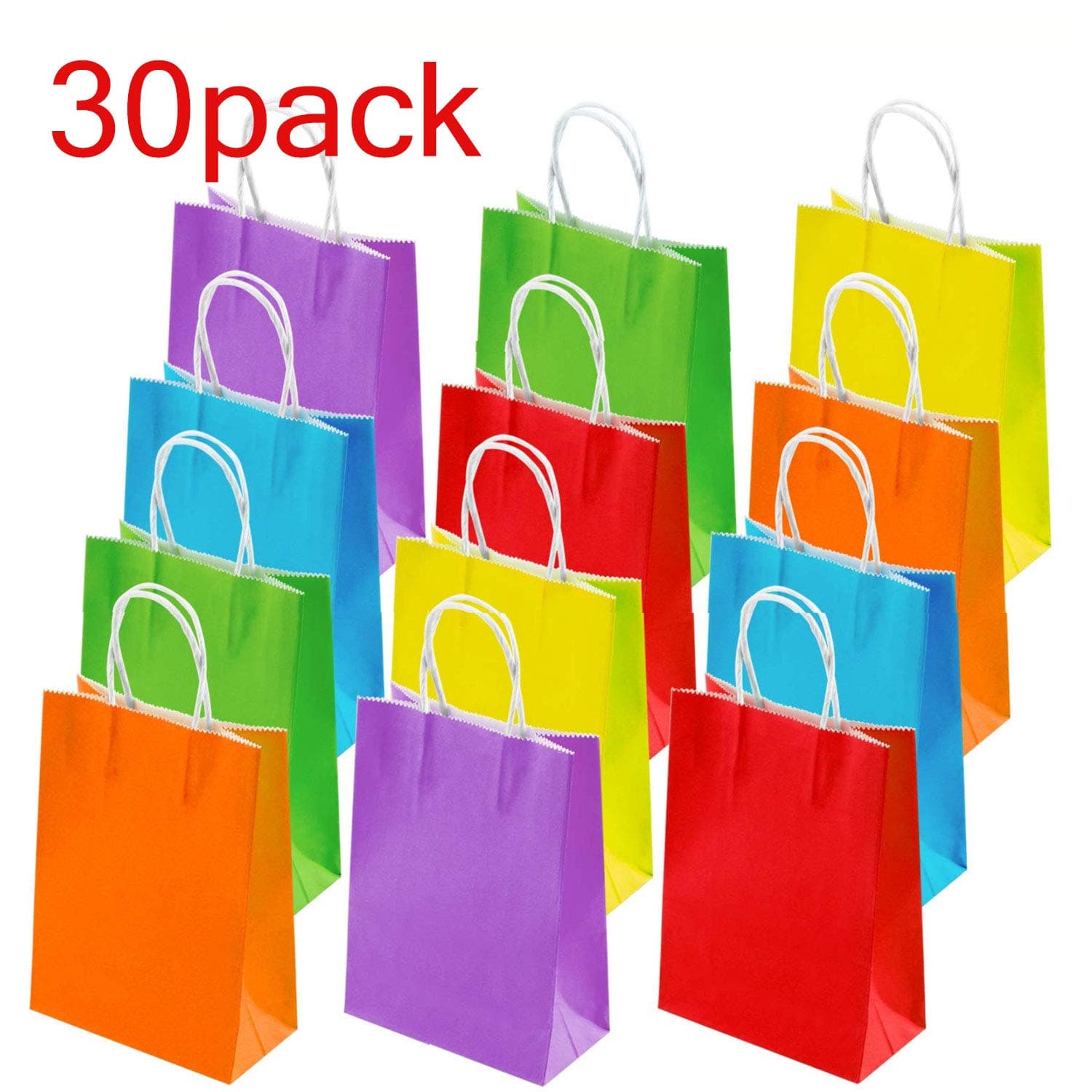 30 Pack Assorted Colorful Kraft Paper Bags with Handles Bulk Present Gift Bags for Birthday Wedding Holiday Party Favors