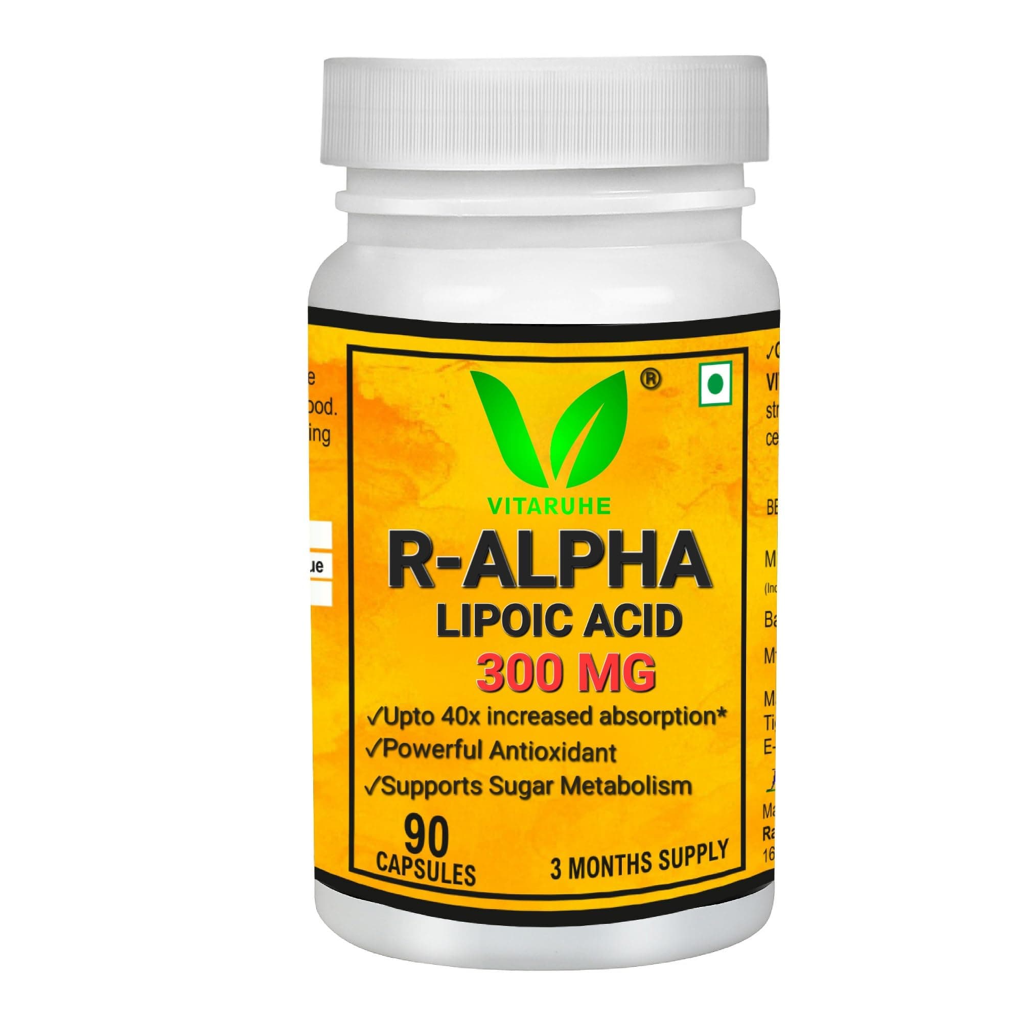 R-Alpha Lipoic Acid, high Dosage, 300 Mg Per Capsule, Vegan, 3 Month Treatment, Natural Form Of Thioctic Acid, Quality Product, Bioactive dietary supplement without unnecessary additives