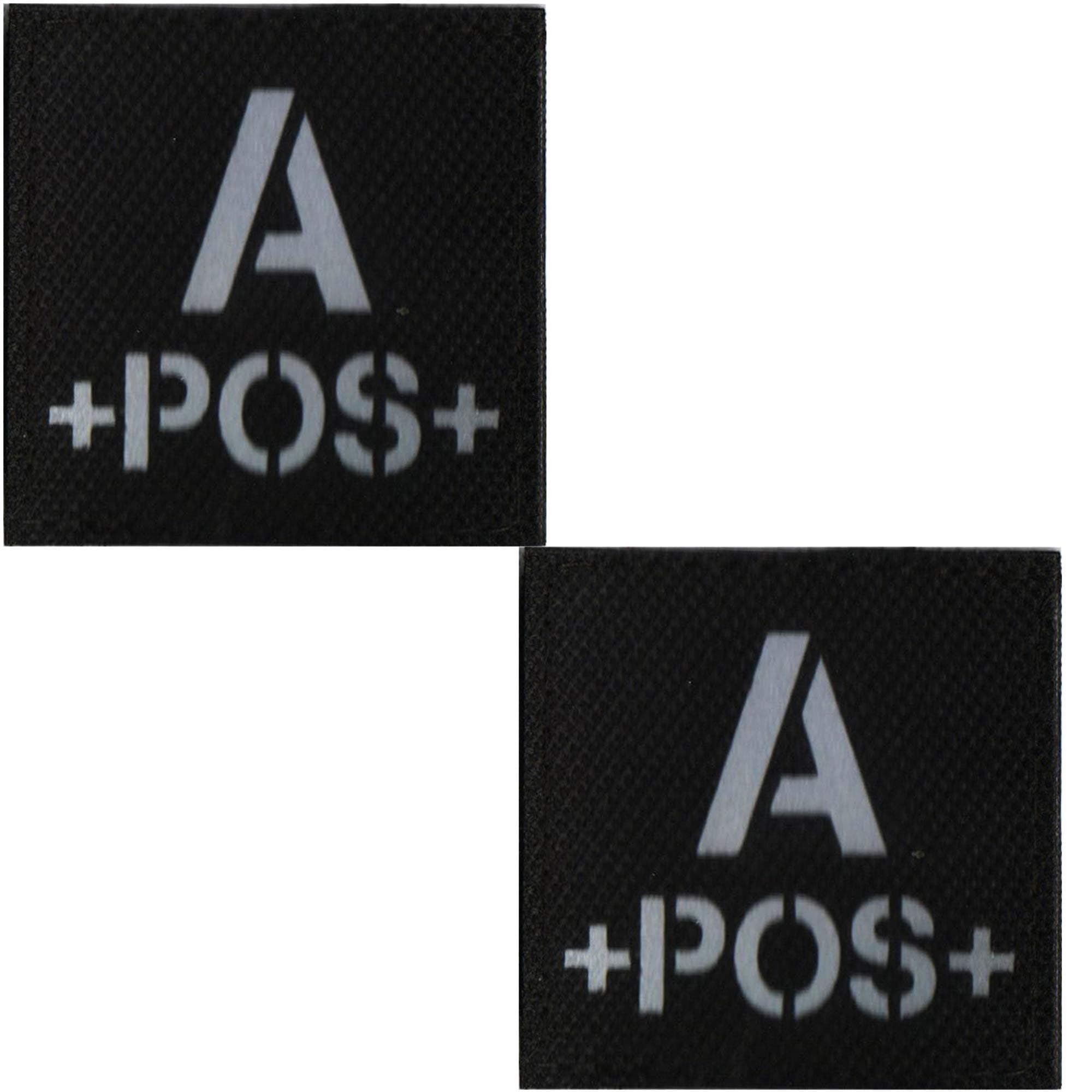 Reflective Tactical Blood Type A+ Positive POS Patch Embroidered Military Badge for Outdoors 1.97 x 1.97 inch Pack of 2