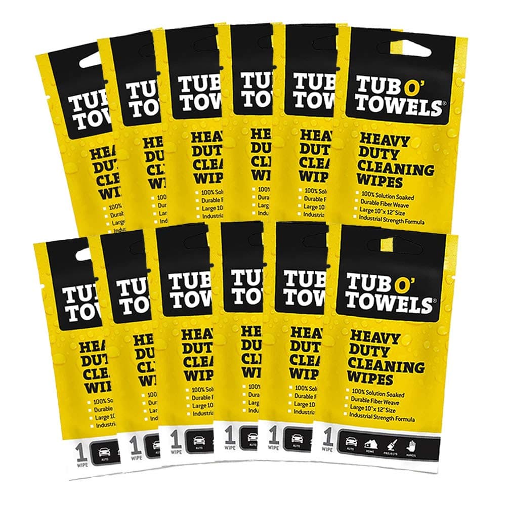 Tub O Towels Heavy Duty 10" x 12" Multi-Surface Cleaning Wipes, On-The-Go 12-Pack (TW01-12)