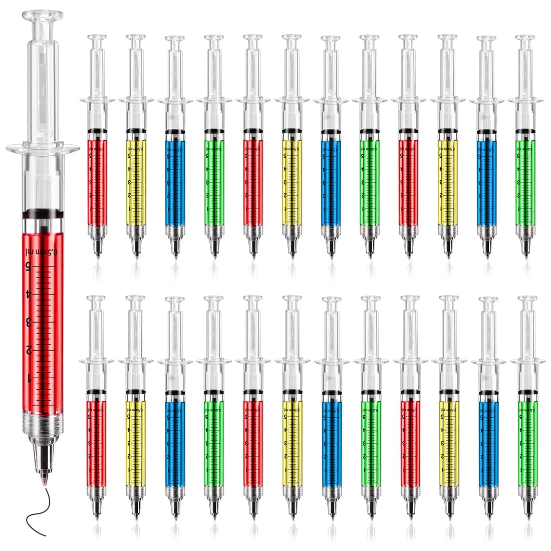 Syringe Pens Bulk - 24 Pack MultiColor Black Ink Novelty Pens for Nurse Gifts, Office & Medical Professional Use