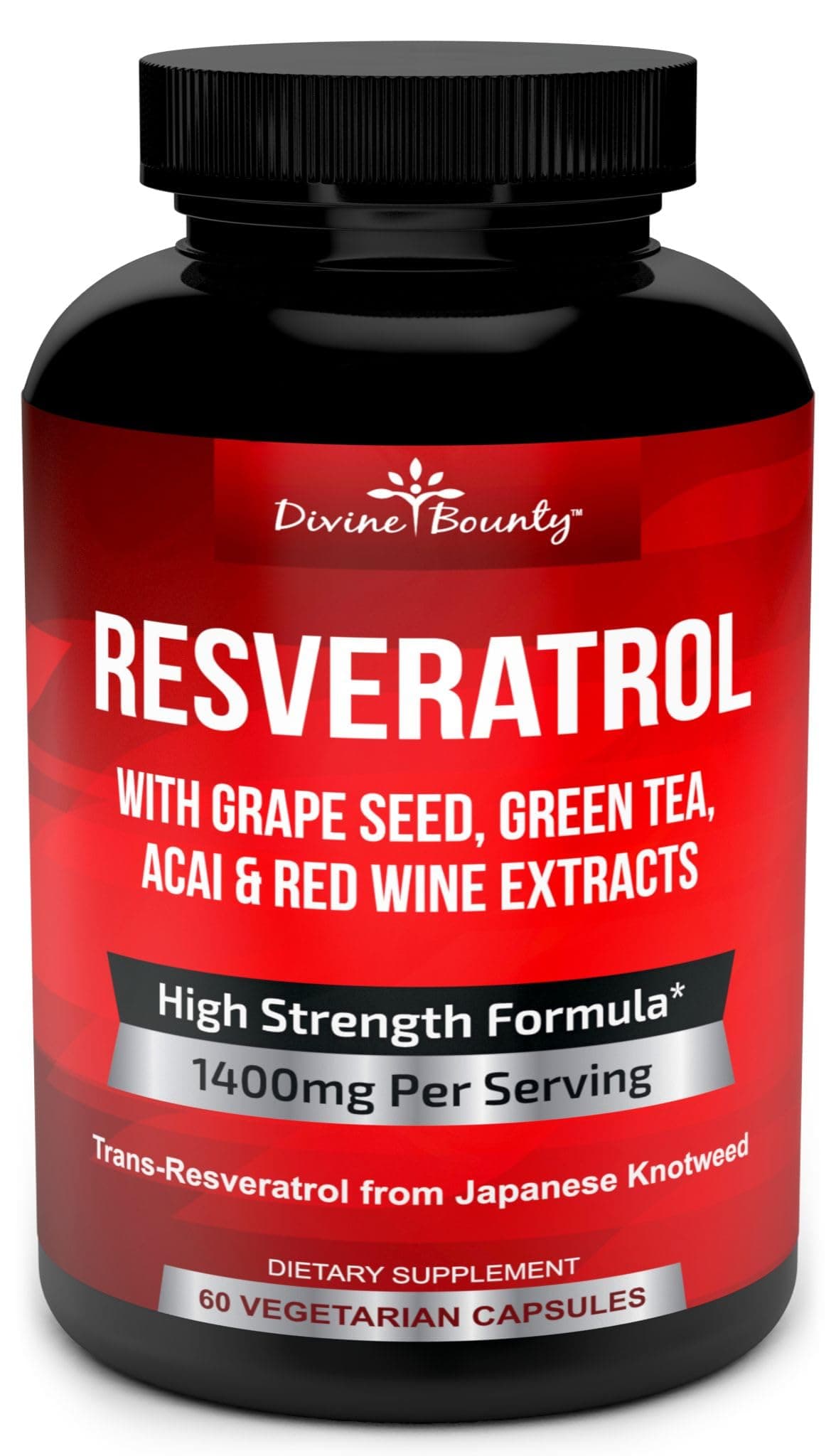 Resveratrol Supplement - 1400mg Extra Strength Formula with Grape Seed Extract, Green Tea Extract, Red Wine Extract - 60 Veggie Capsules