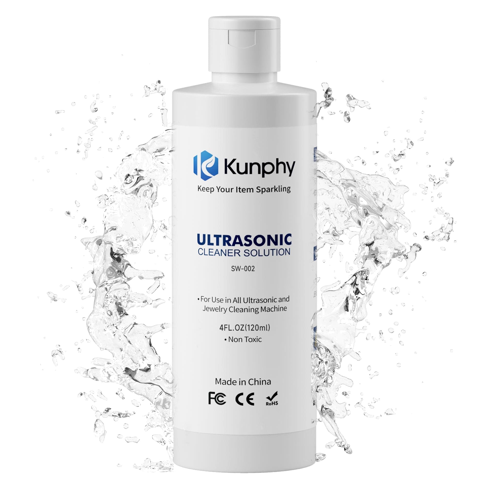 Kunphy Ultrasonic Jewellery Cleaner, Professional Ultrasonic Cleaner Fluid for Use in All Ultrasonic Cleaner Machines, Cleaning Agent Suitable for Cleaning Jewellery, Glasses etc, 120ML