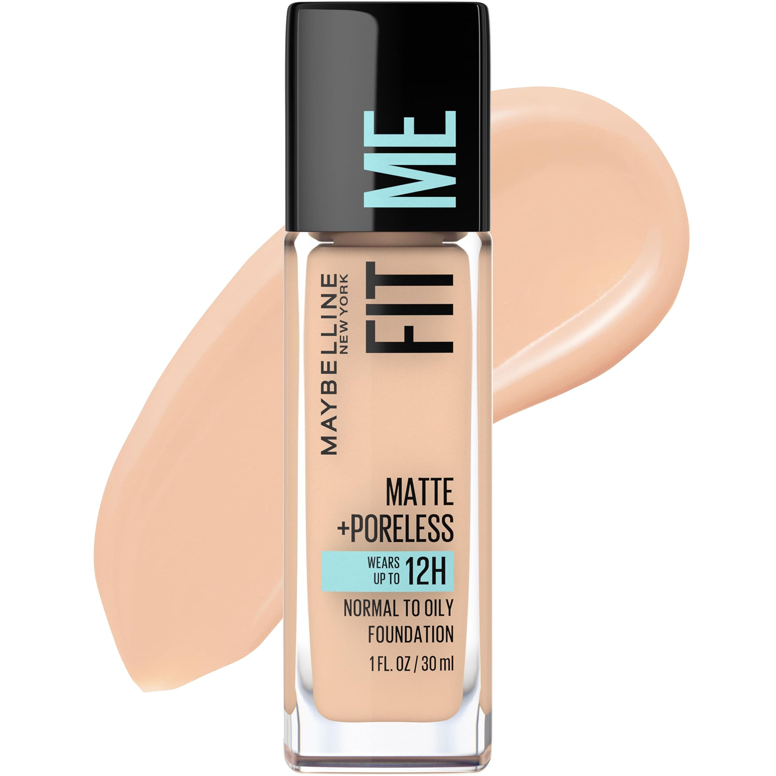 Fit Me Matte + Poreless Liquid Oil-Free Foundation Makeup, Creamy Beige, 1 Count (Packaging May Vary)
