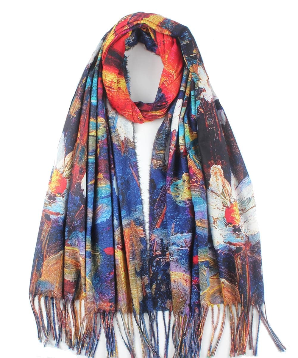 Soft Cashmere Feel Scarf For Women Winter Warm Scarves Large Shawl Wrap Monet Van Gogh Art Print