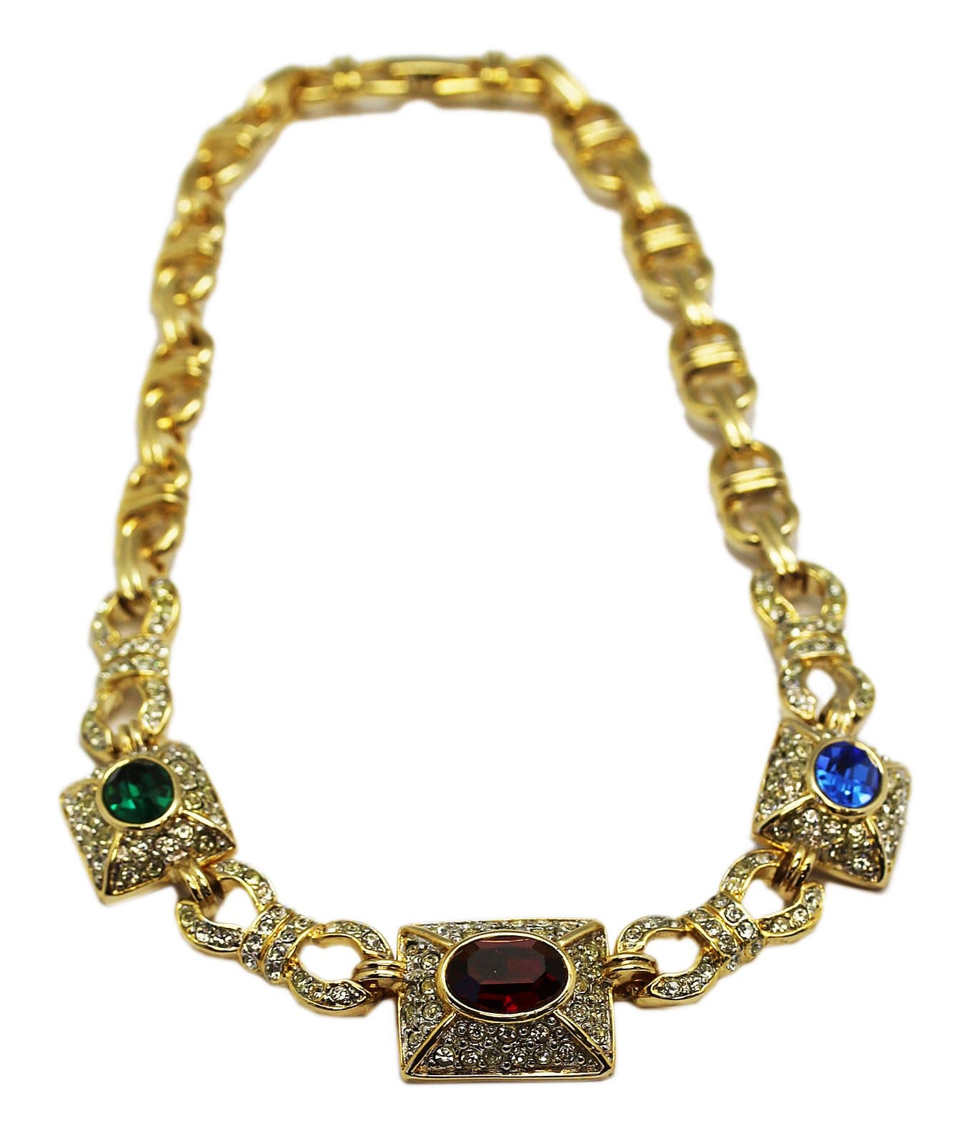 Embellished Golden Necklace With Colorful & Clear White Rhinestone Diamonds
