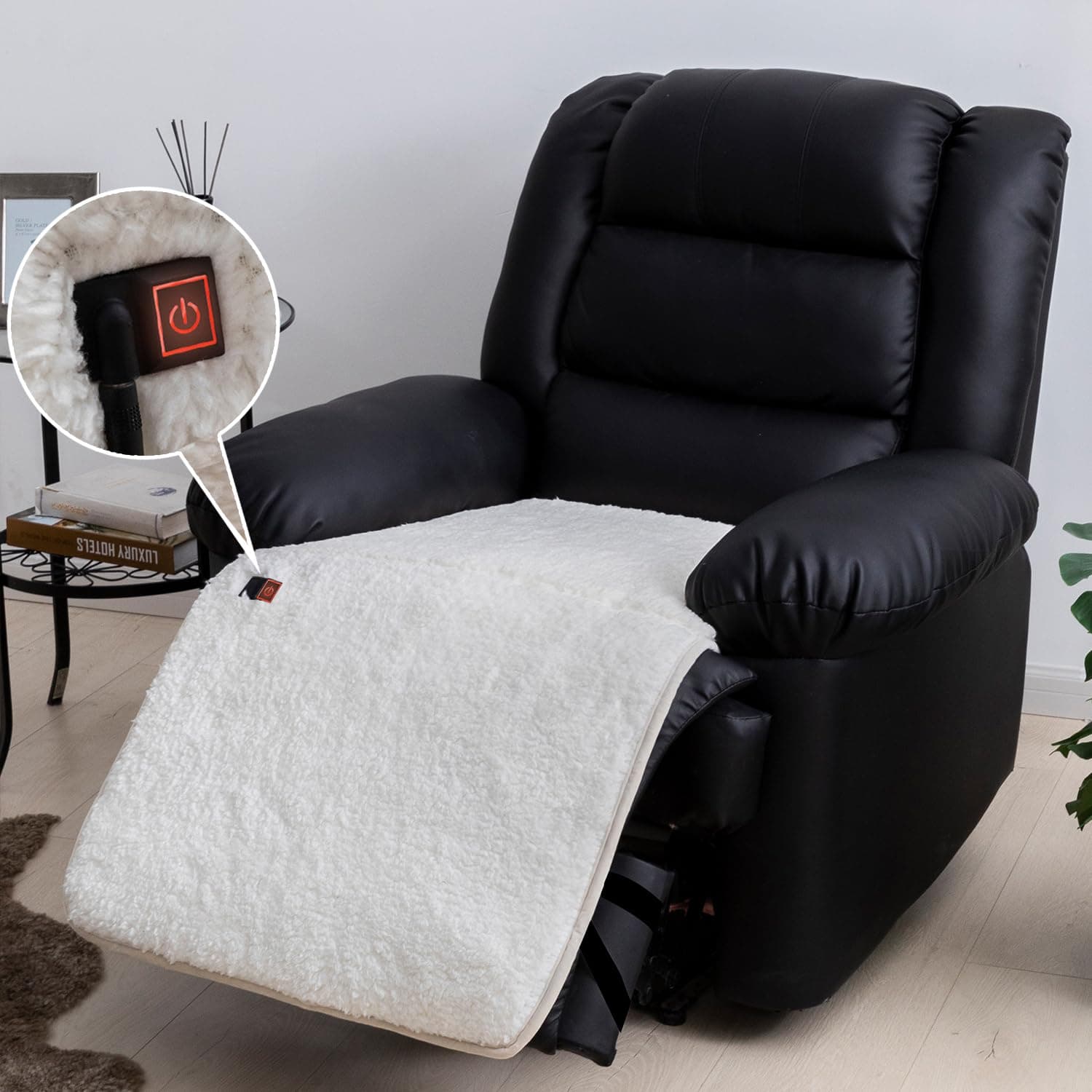 STONECREST Heated Recliner Chair Cover for Seat & Footrest (White Sherpa, 40x23)