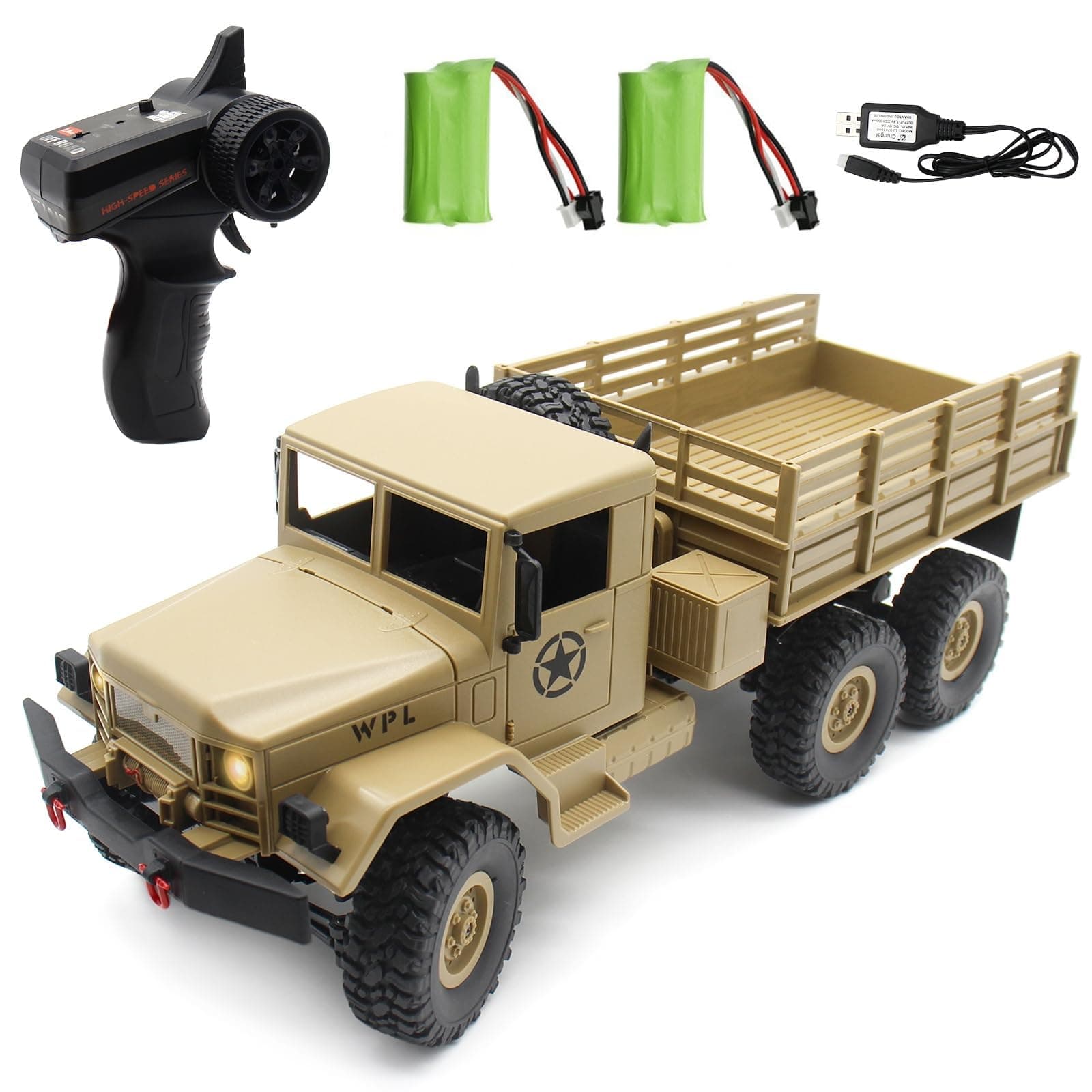 RC Military Transpotr Truck,RC Off-Road Vehicle 6WD with All Terrain,Remote Control Rack Car With2 Set of Batteries &Realistic Light is Good for Kid Gift