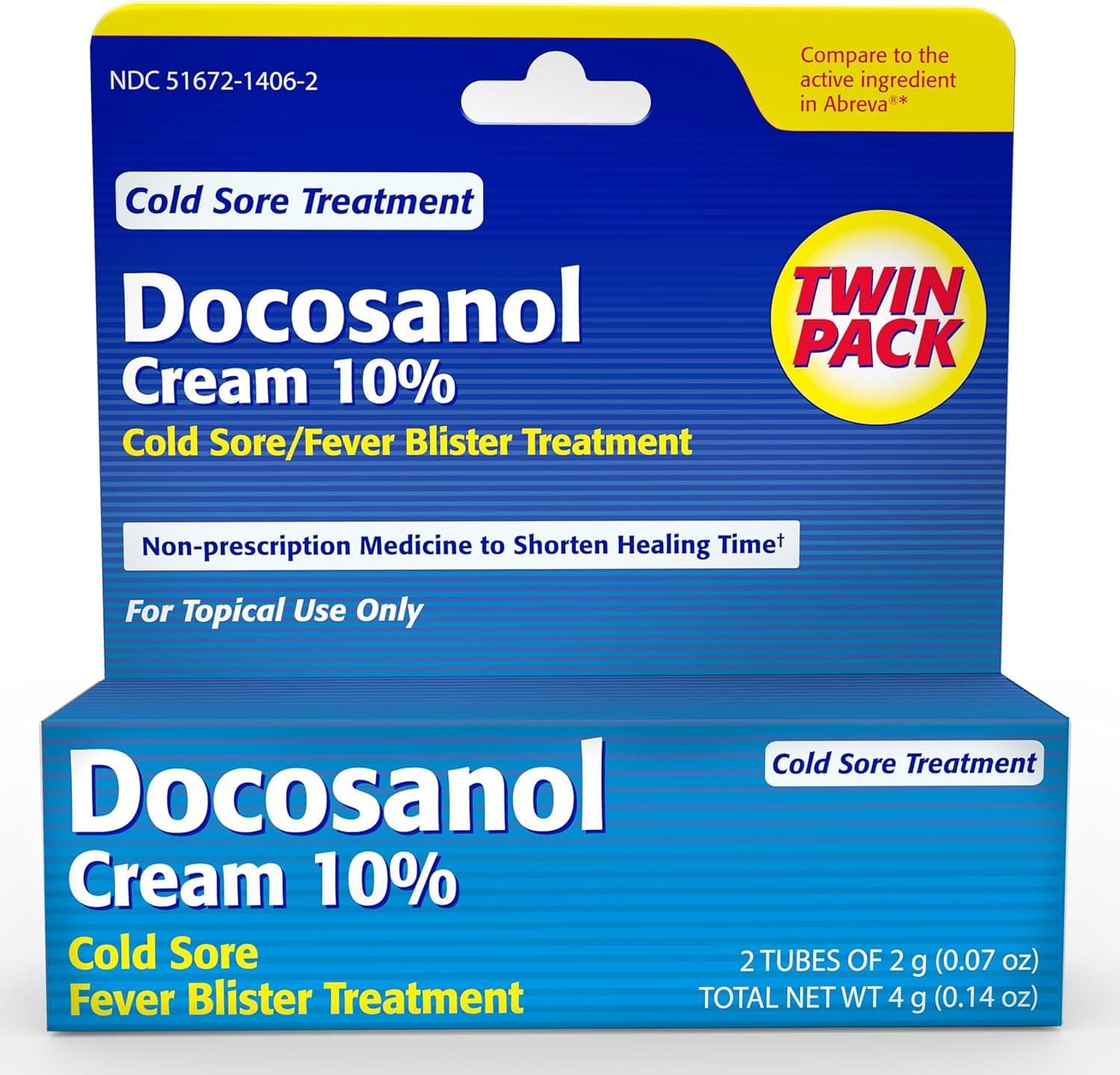 TARO Cold Sore & Fever Blister Treatment - Fast-Acting Docosanol 10% Cream - Cold Sore & Fever Blister Treatment for Lips, Anti-Itch Formula for Effective Relief and Healing - 0.14 oz (2 Pack)