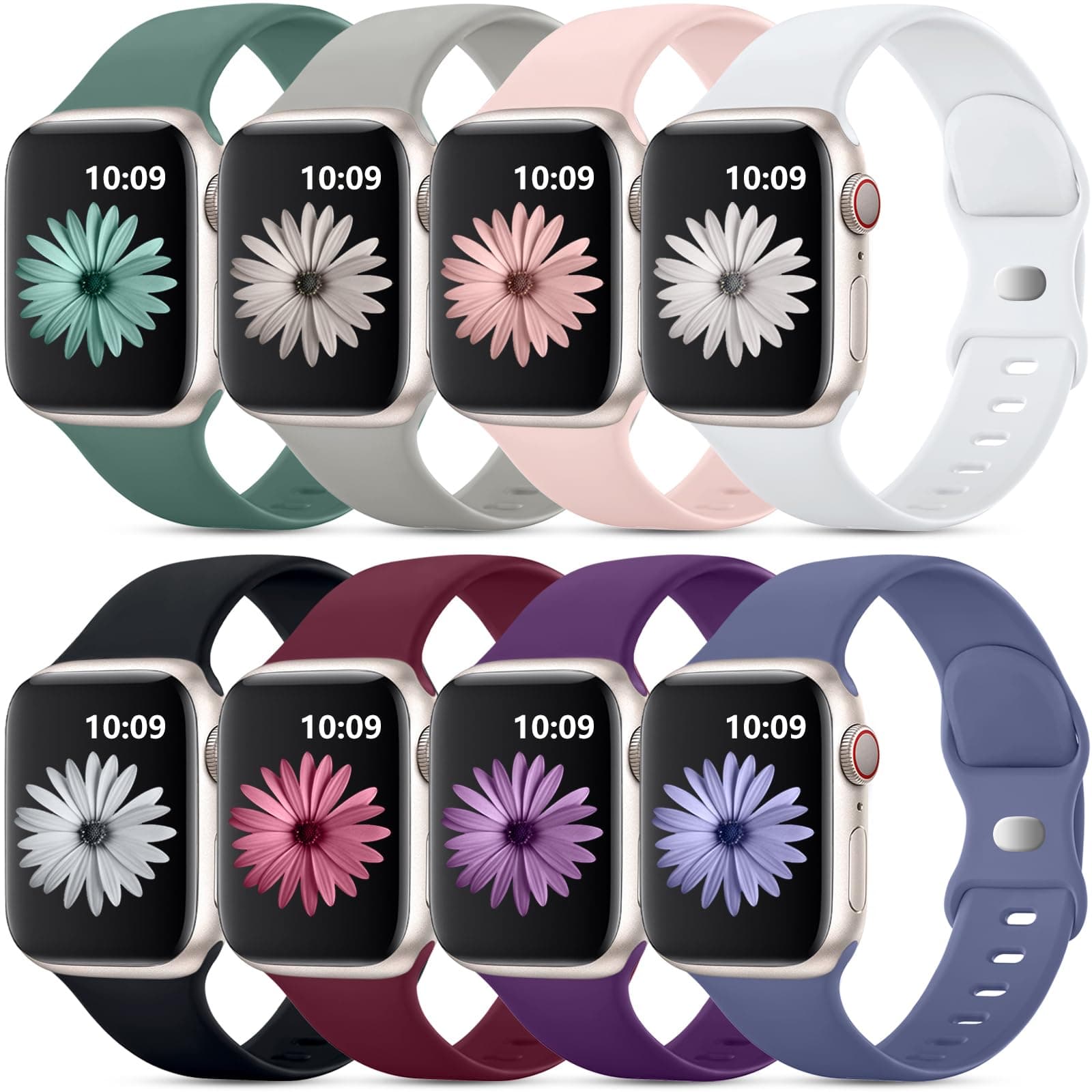 DaQin 8 Pack Sport Bands Compatible with Apple Watch Band 40mm 41mm 42mm 44mm 45mm 46mm 49mm 38mm for Women Men, Soft Silicone Waterproof Strap for iWatch Series 11 10 9 8 7 6 5 4 3 2 1 SE Ultra