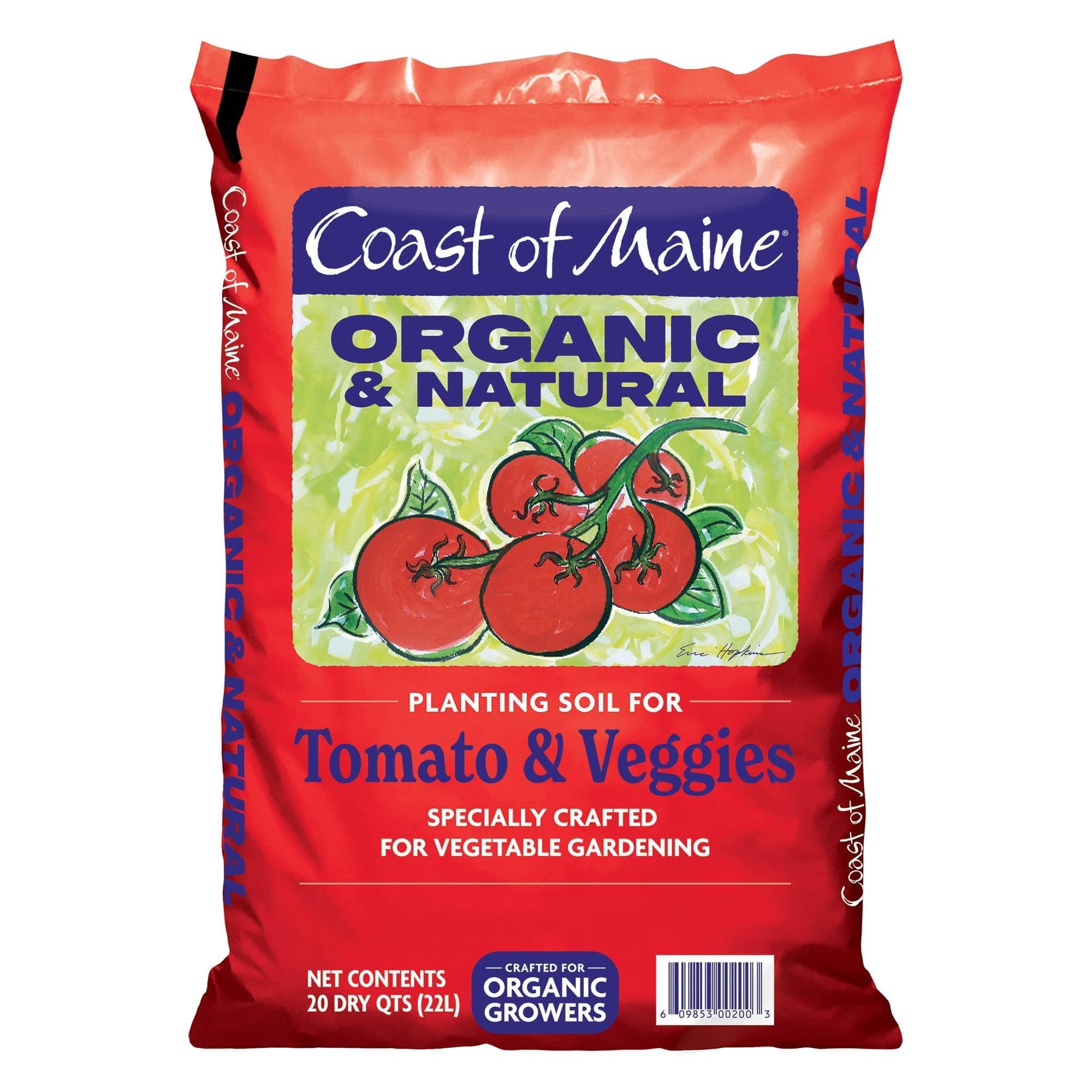 Coast of Maine Organic & Natural Planting Soil for Vegetables & Tomatoes - Premium Planting Soil w/ Composted Manure, Sphagnum Peat Moss for Multi Use Ground & Containers - Enhanced Drainage (20 Qt)