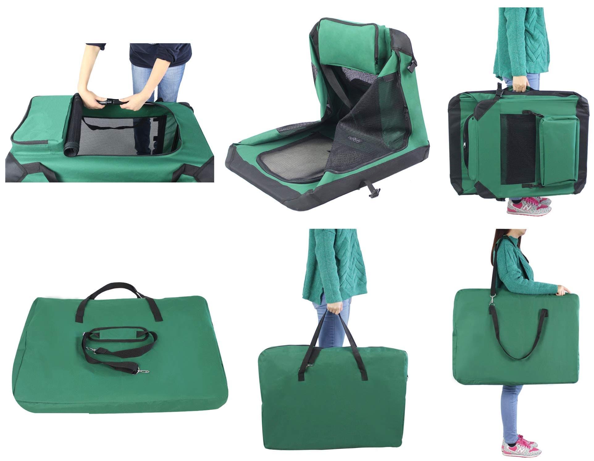 EliteField 3-Door Folding Soft Dog Crate with Carrying Bag and Fleece Bed (2 Year Warranty), Indoor & Outdoor Pet Home (24" L x 18" W x 21" H, Green)