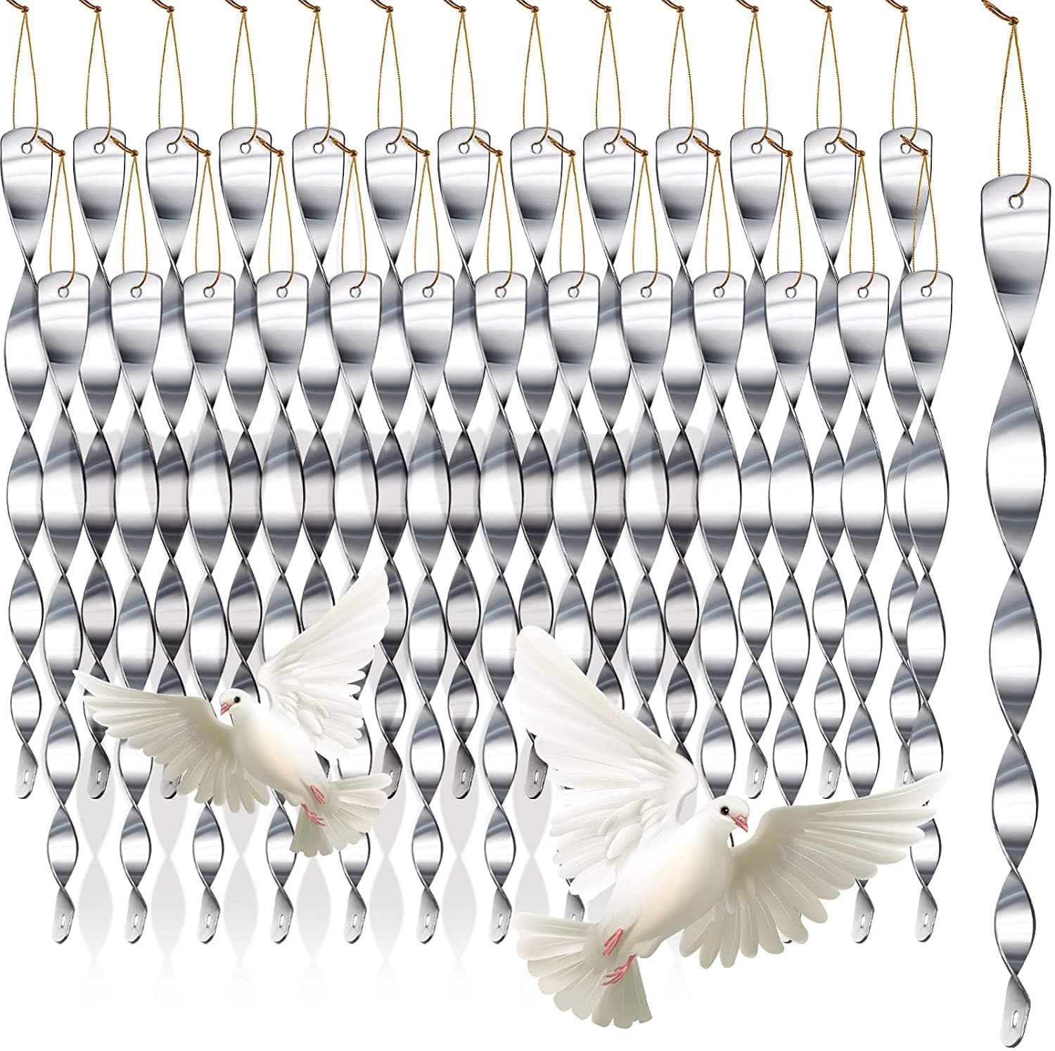 12 PCS Bird Repellent Reflectors Scare Rods, Hanging Silver Plastic Rod Reflective Bird Deterrent Device for Garden Scaring Birds Away, Like Woodpeckers, Pigeons and Geese