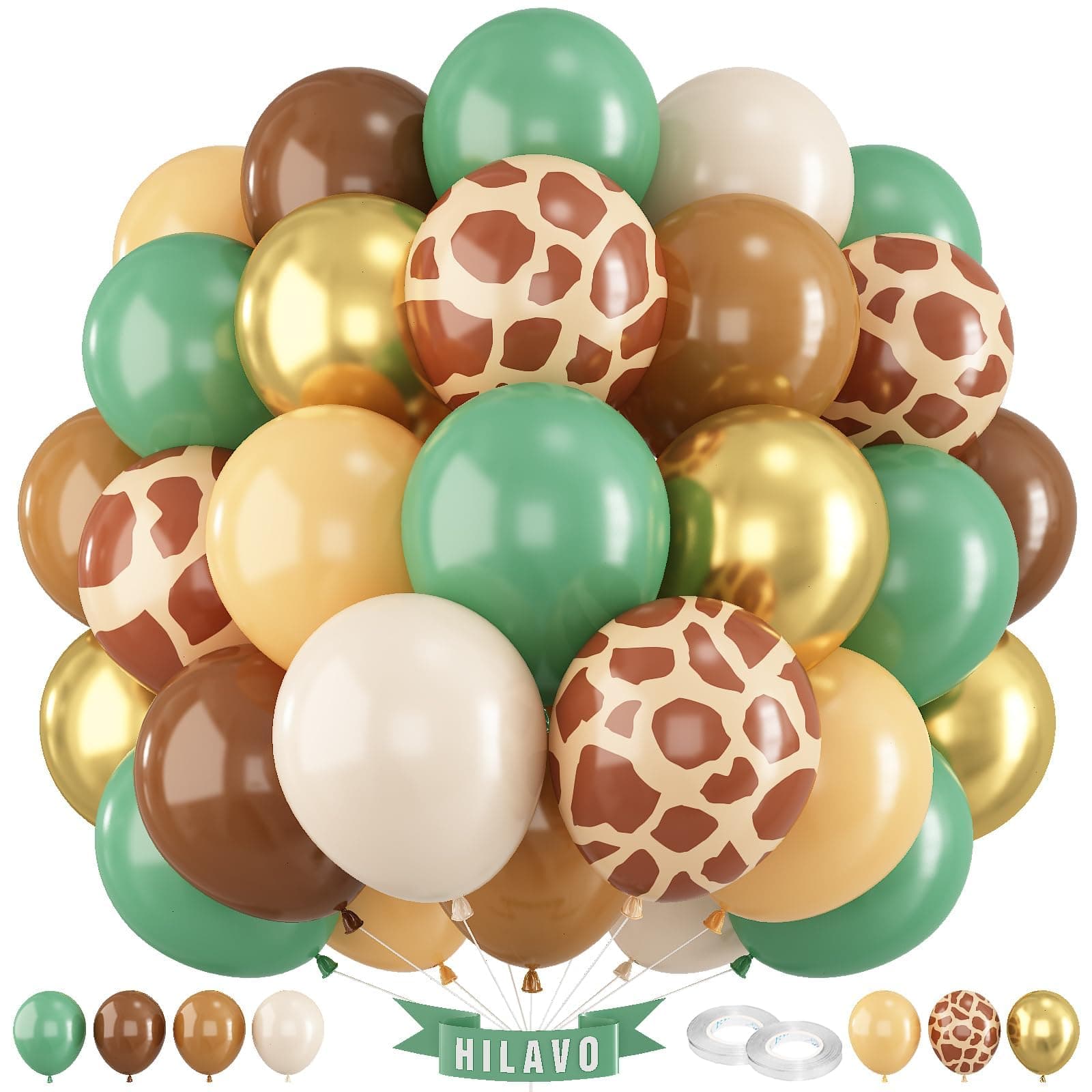 Green Brown Balloons 60 Pcs Jungle Safari Sage Green Brown Gold Cream Balloons Retro Khaki Avocado Apricot Balloon for Boys Giraffe Woodland Animal Baby Shower Birthday Party Decorations
