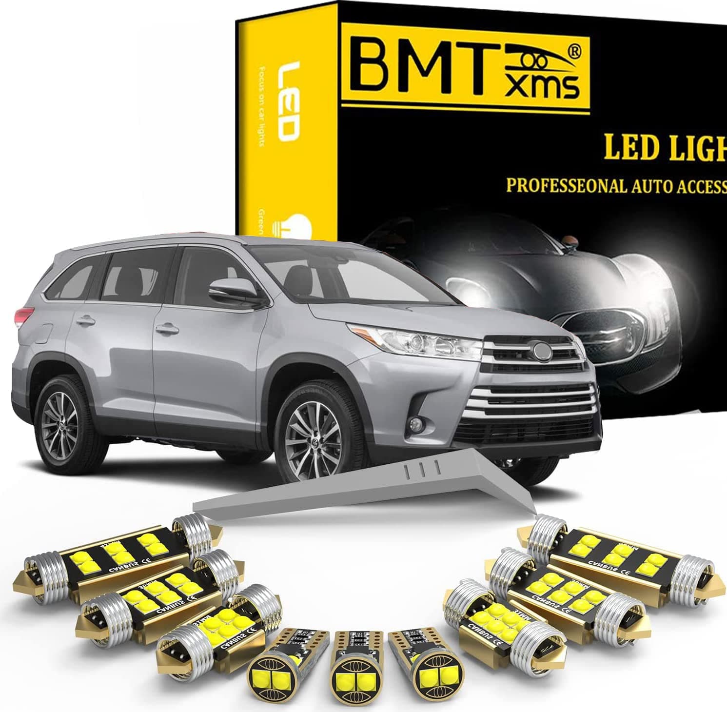 BMT xms 15 Piece LED Interior Light Kit for Toyota Highlander 2014 2015 2016 2017 2018 2019 Interior LED Lights Bulbs Package Kit Map Dome License Plate Lights Install Tool