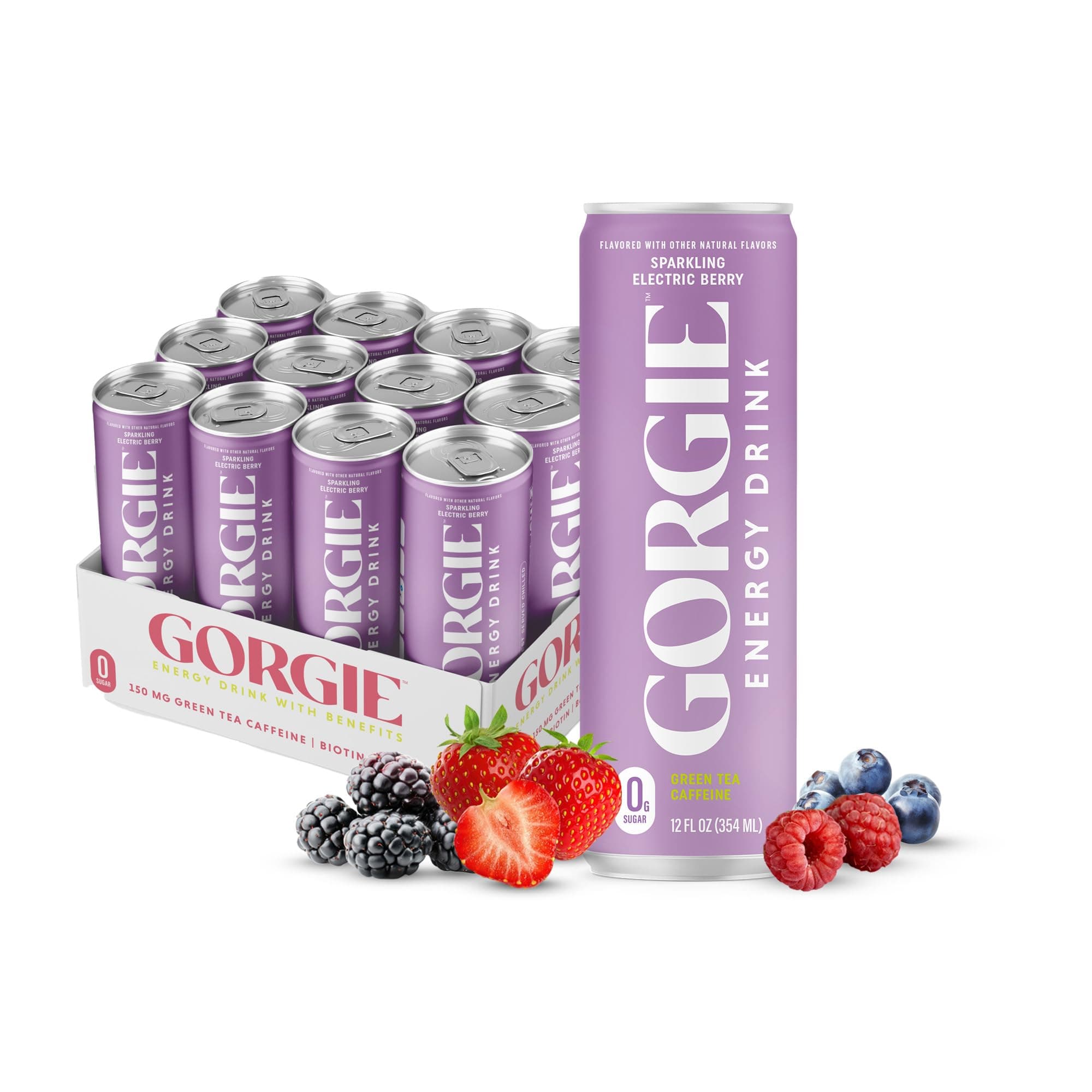 - GORGIE Sugar Free Natural Energy Drinks, Wild Berry (12 Pack) - Healthy Energy Drinks - Natural Coffee Replacement with Green Tea Caffeine and Biotin - 150mg Caffeine, Vegan, & Low Calorie