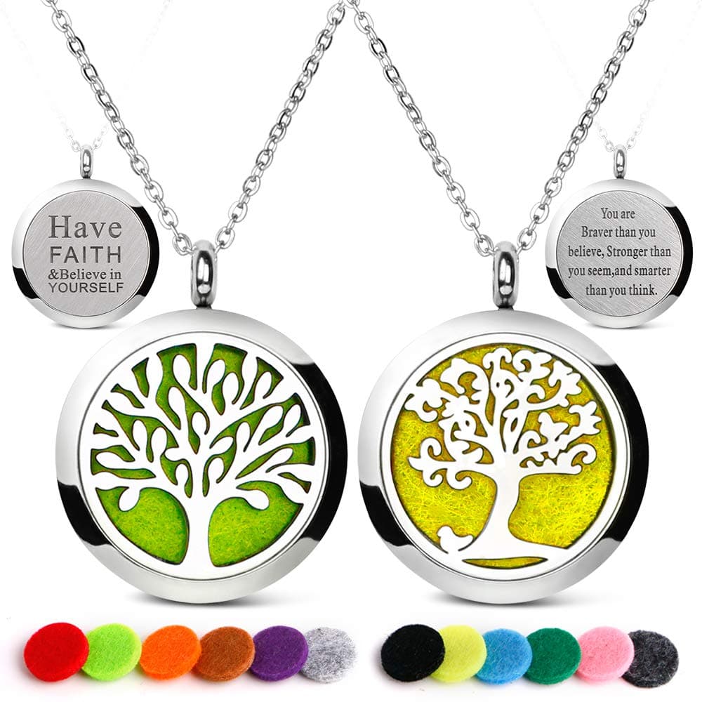 2PCS Mini Diffuser Necklace Aromatherapy Essential Oil Diffuser Necklaces Locket Pendant Stainless Steel Perfume Lettering Necklaces with 24PCS Felt Pads