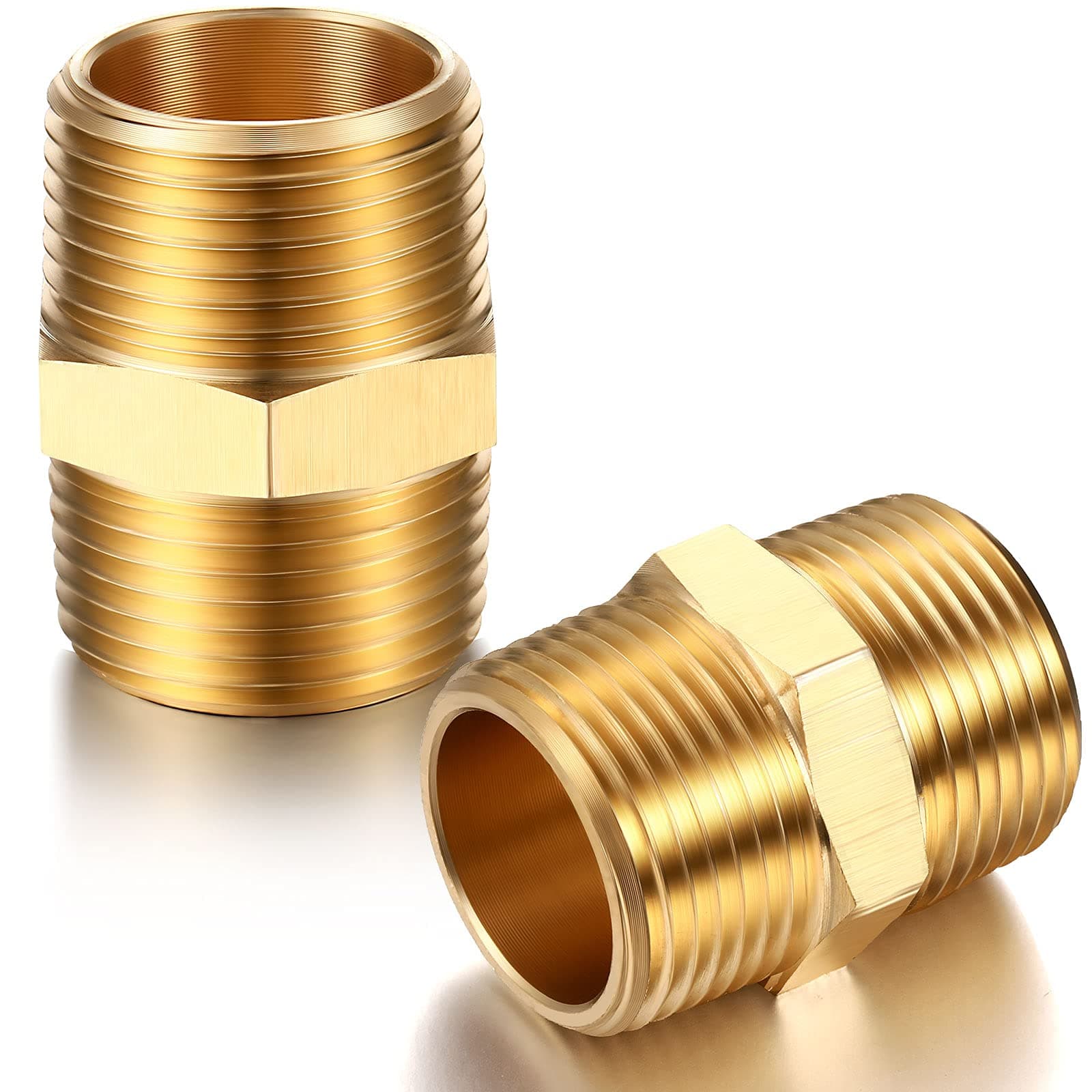 2 Pieces Brass Pipe Fitting 3/4 x 3/4 Inch NPT Brass Hex Nipple Male Pipe Adapter, Straight Connector Fitting