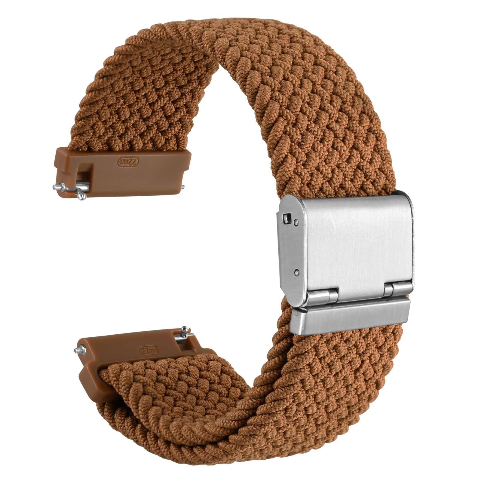 WOCCI 22mm Braided Nylon Watch Band for Men and Women, Quick Release, Silver Stainless Steel Buckle (Brown)
