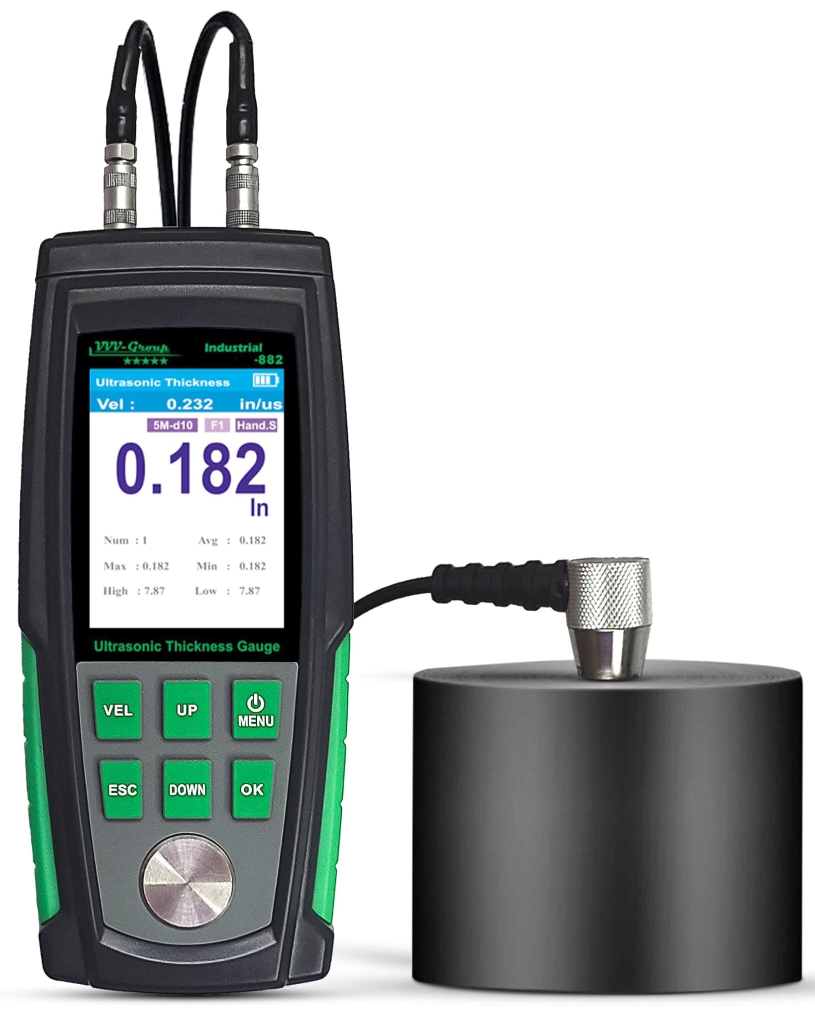 Ultrasonic Thickness Gauge Industrial-882 – Metal Thickness Tester for Steel, Pipes and Industrial Materials, 0.039–8.858 in (1–225 mm) Range, Color LCD, Auto Calibration, Handheld Thickness Tester