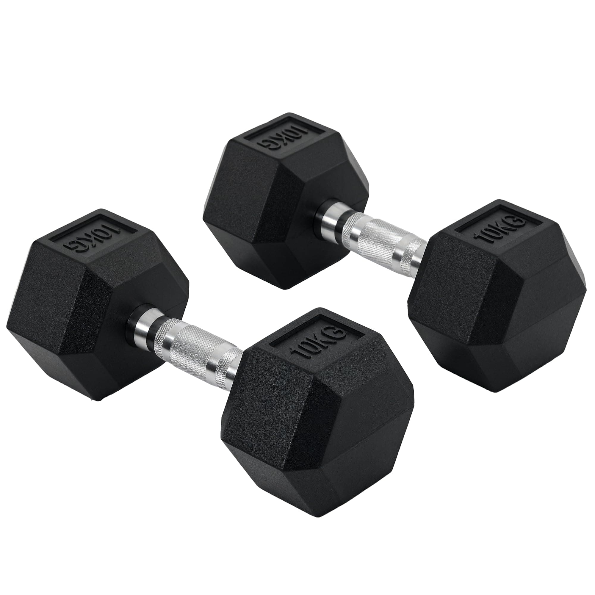 HOMCOM 2x4kg/2x5kg/2x6kg/2x8kg/2x10kg Rubber Hex Dumbbell Set Anti-Rolling Free Weights Dumbbells Pair with Knurled Grip for Home Gym Strength Training Exercise