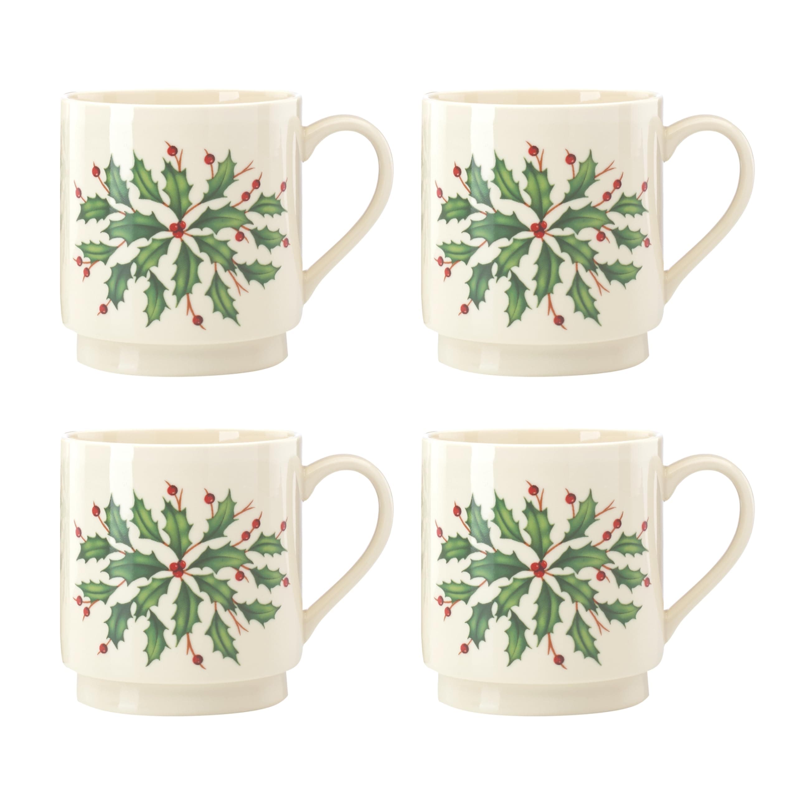 853763 Holiday 4-Piece Stackable Mug Set, Christmas Dinnerware, Hosting