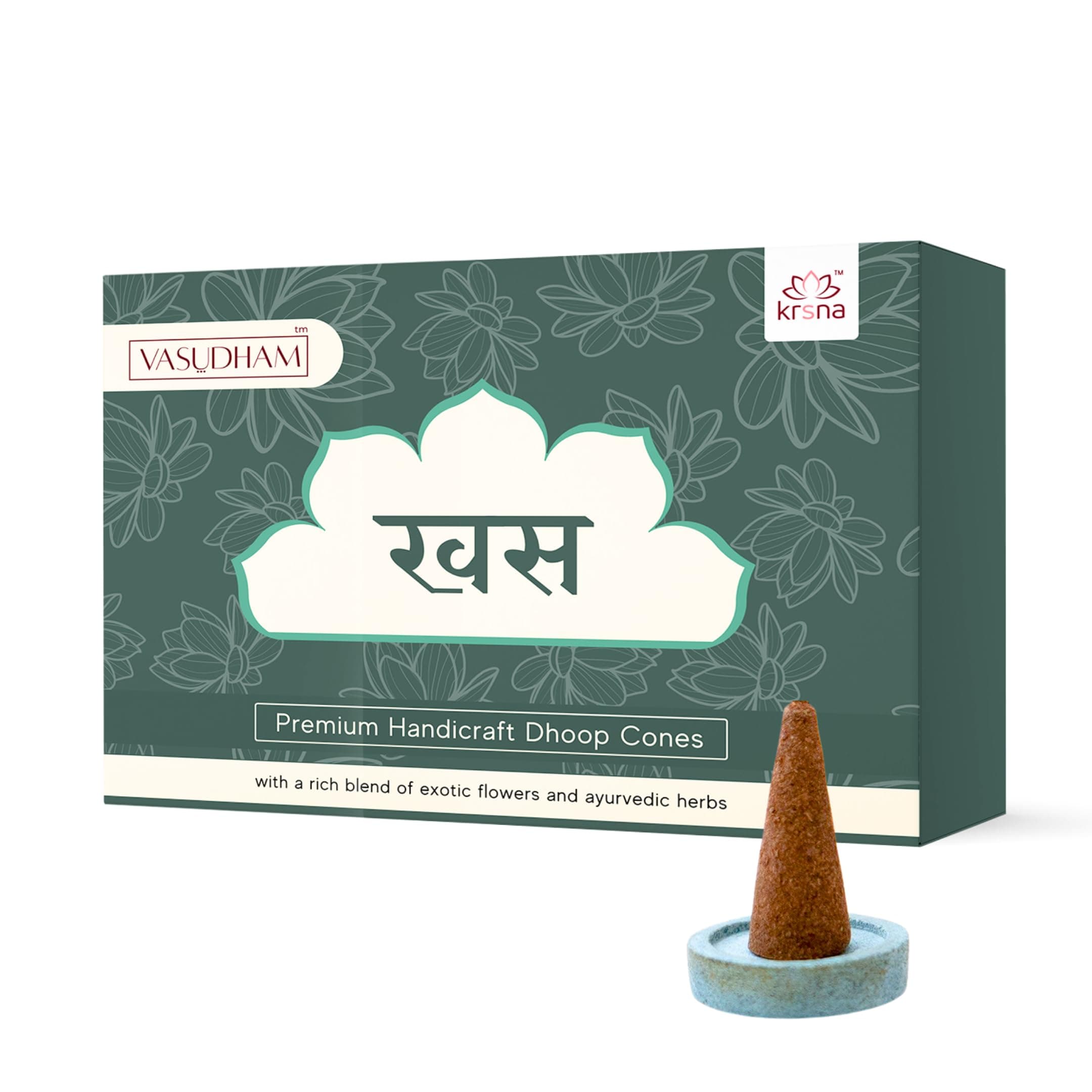 VASUDHAM 100% Organic Handicraft Khus Fragrance Incense Cones Vetiver Dhoop for Good Vibes, Air Purification - 60 Gm Pack of 1